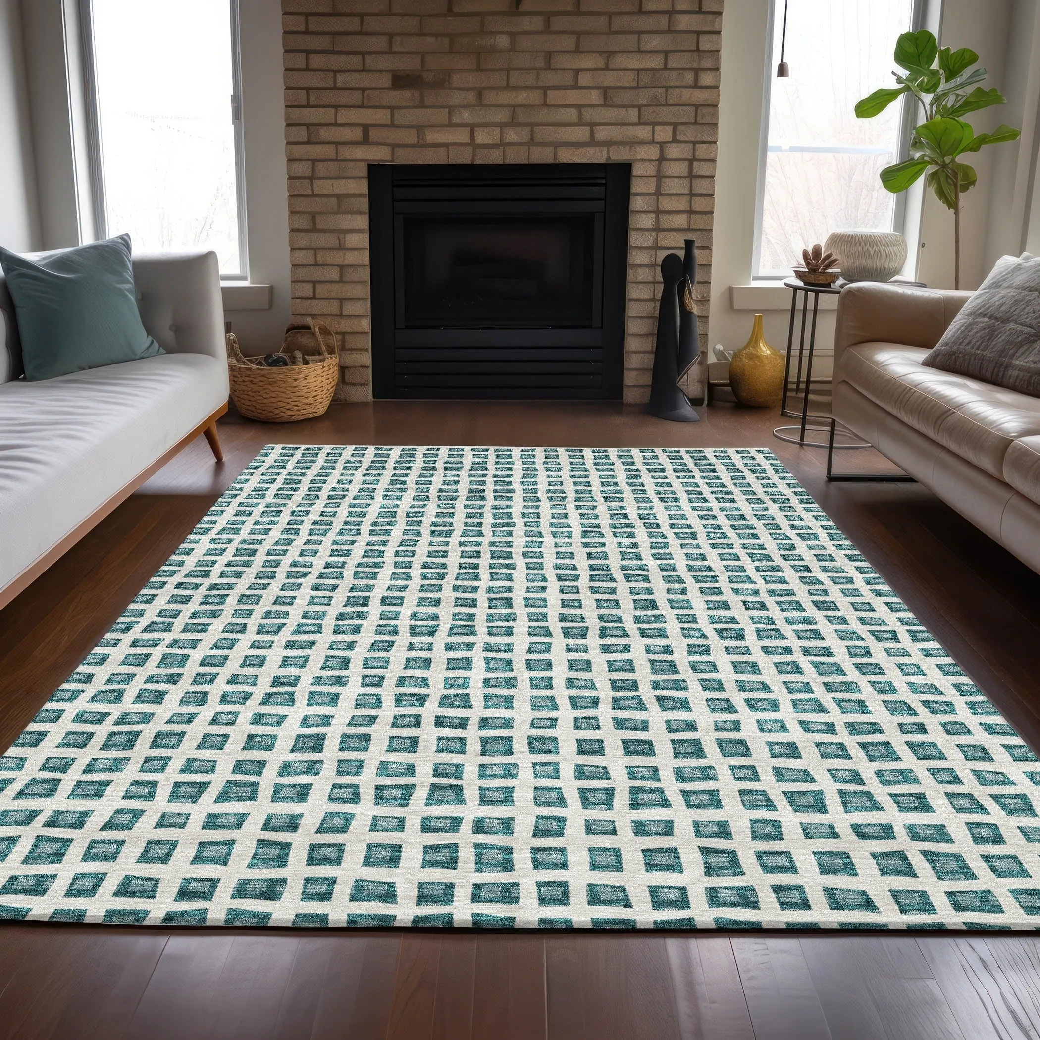 Machine Washable Indoor/ Outdoor Chantille Squared Rug