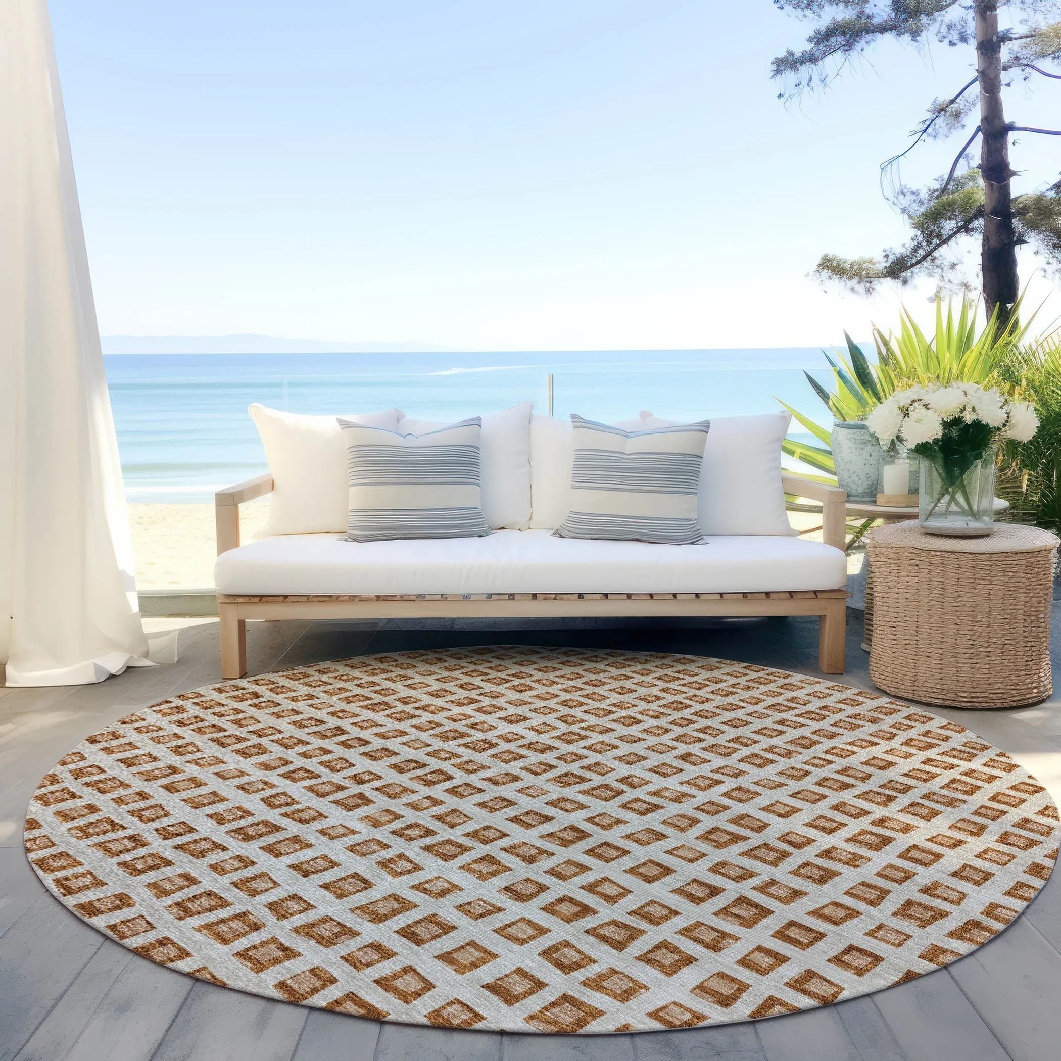 Machine Washable Indoor/ Outdoor Chantille Squared Rug