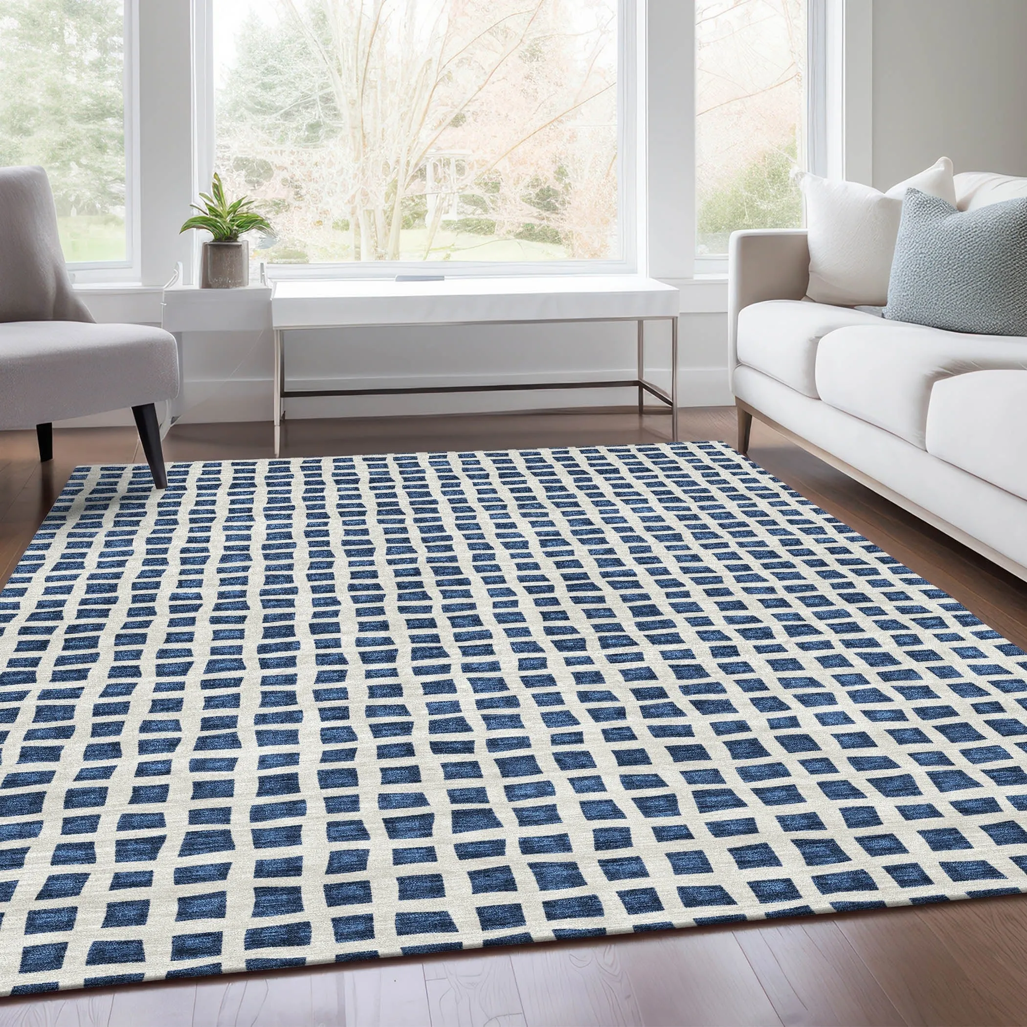 Machine Washable Indoor/ Outdoor Chantille Squared Rug
