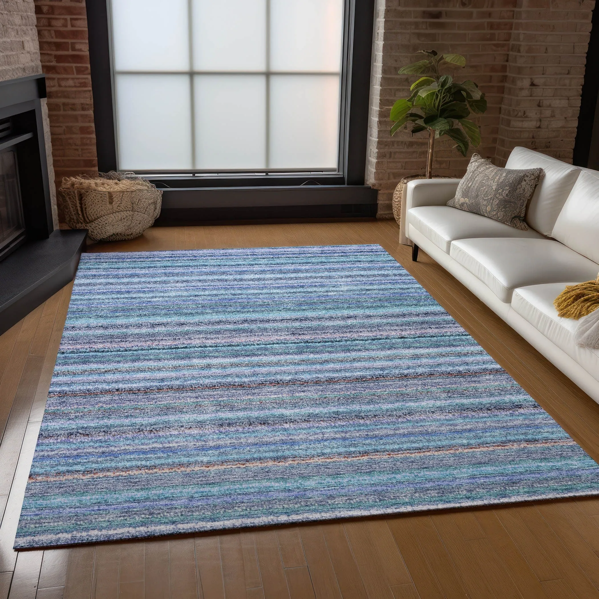 Machine Washable Indoor/ Outdoor Chantille Stripes Rug