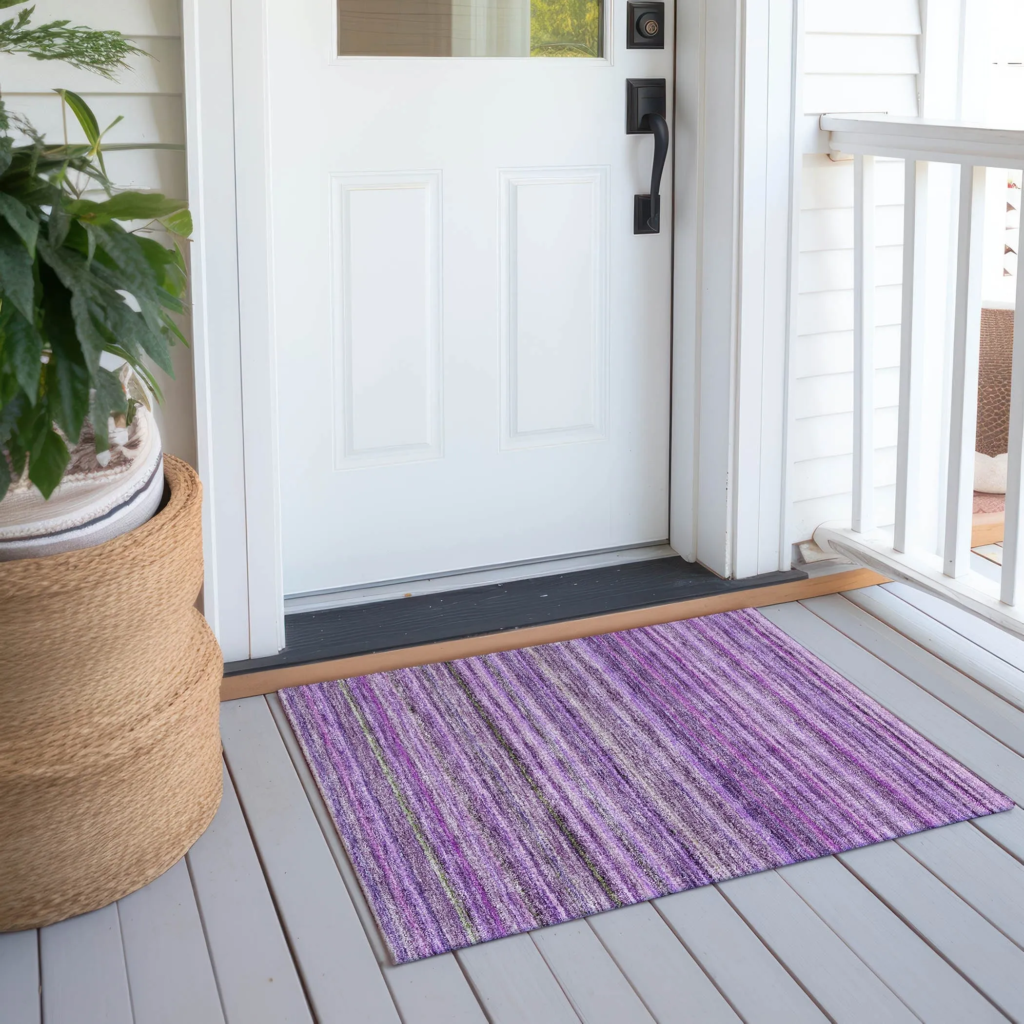 Machine Washable Indoor/ Outdoor Chantille Stripes Rug