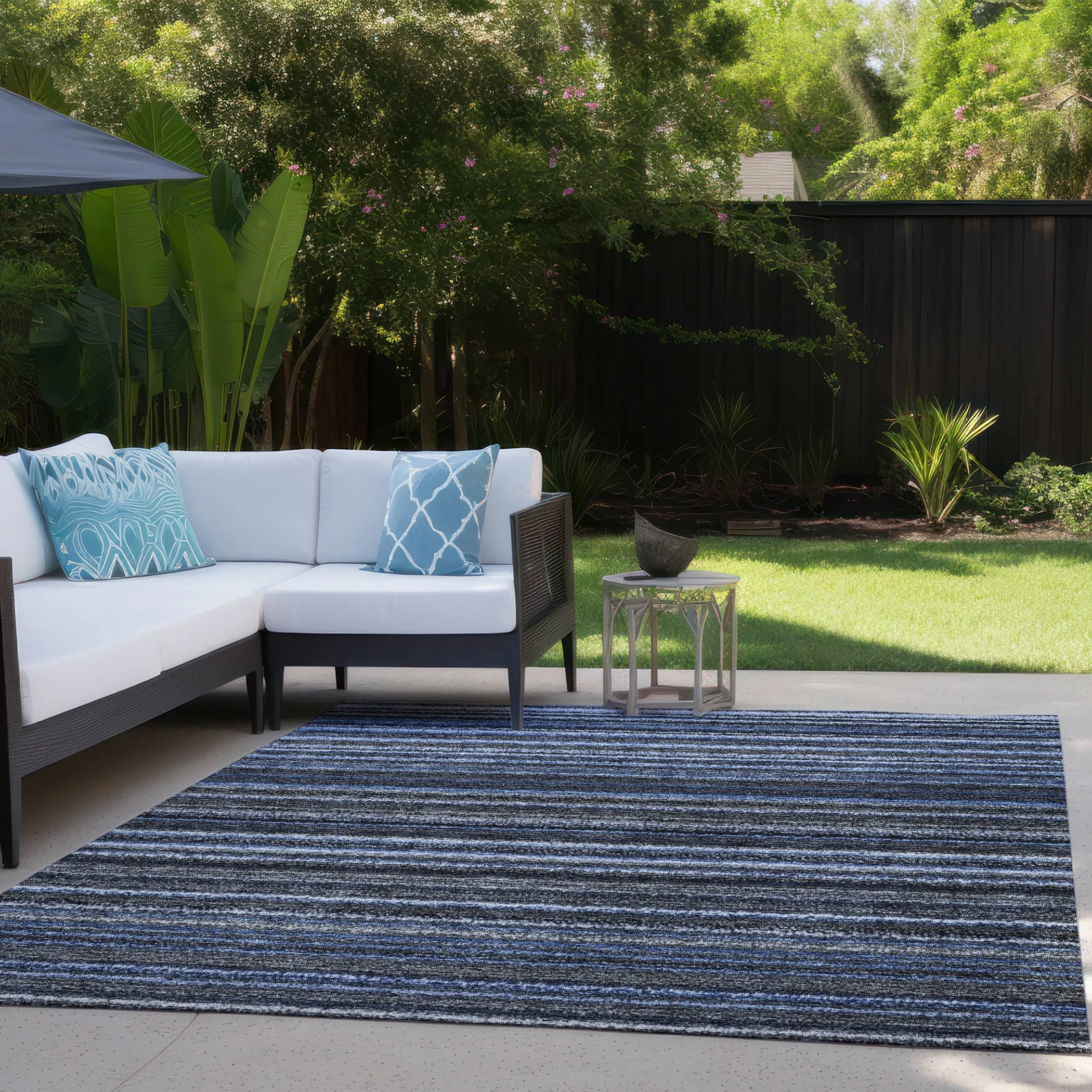 Machine Washable Indoor/ Outdoor Chantille Stripes Rug