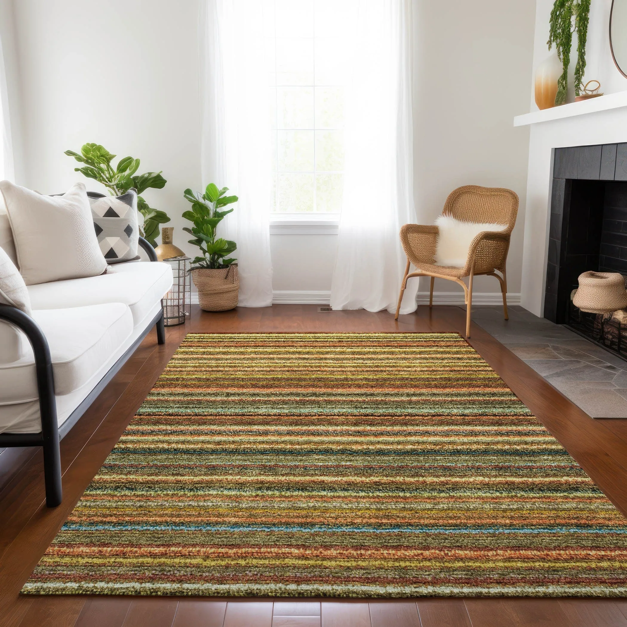 Machine Washable Indoor/ Outdoor Chantille Stripes Rug