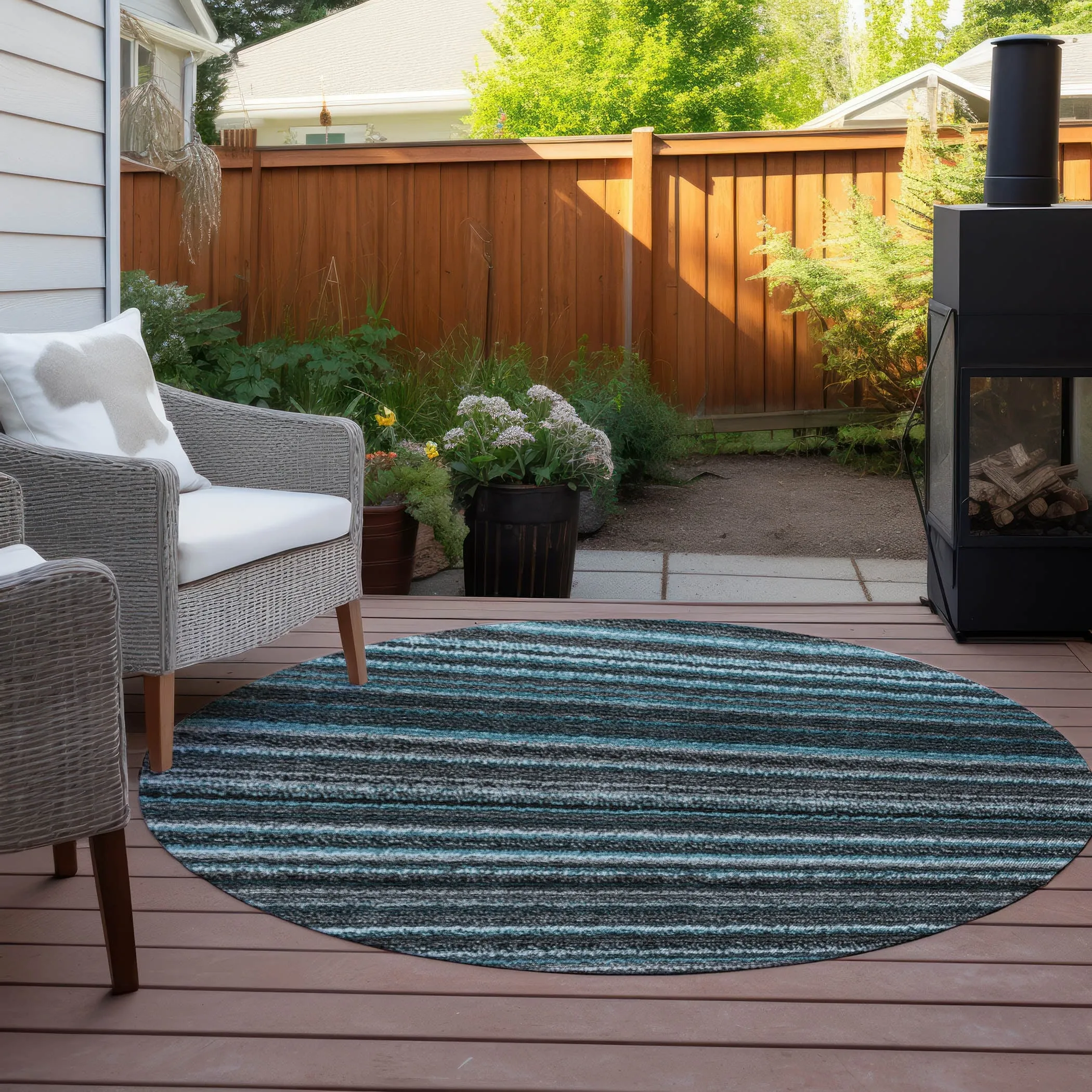 Machine Washable Indoor/ Outdoor Chantille Stripes Rug