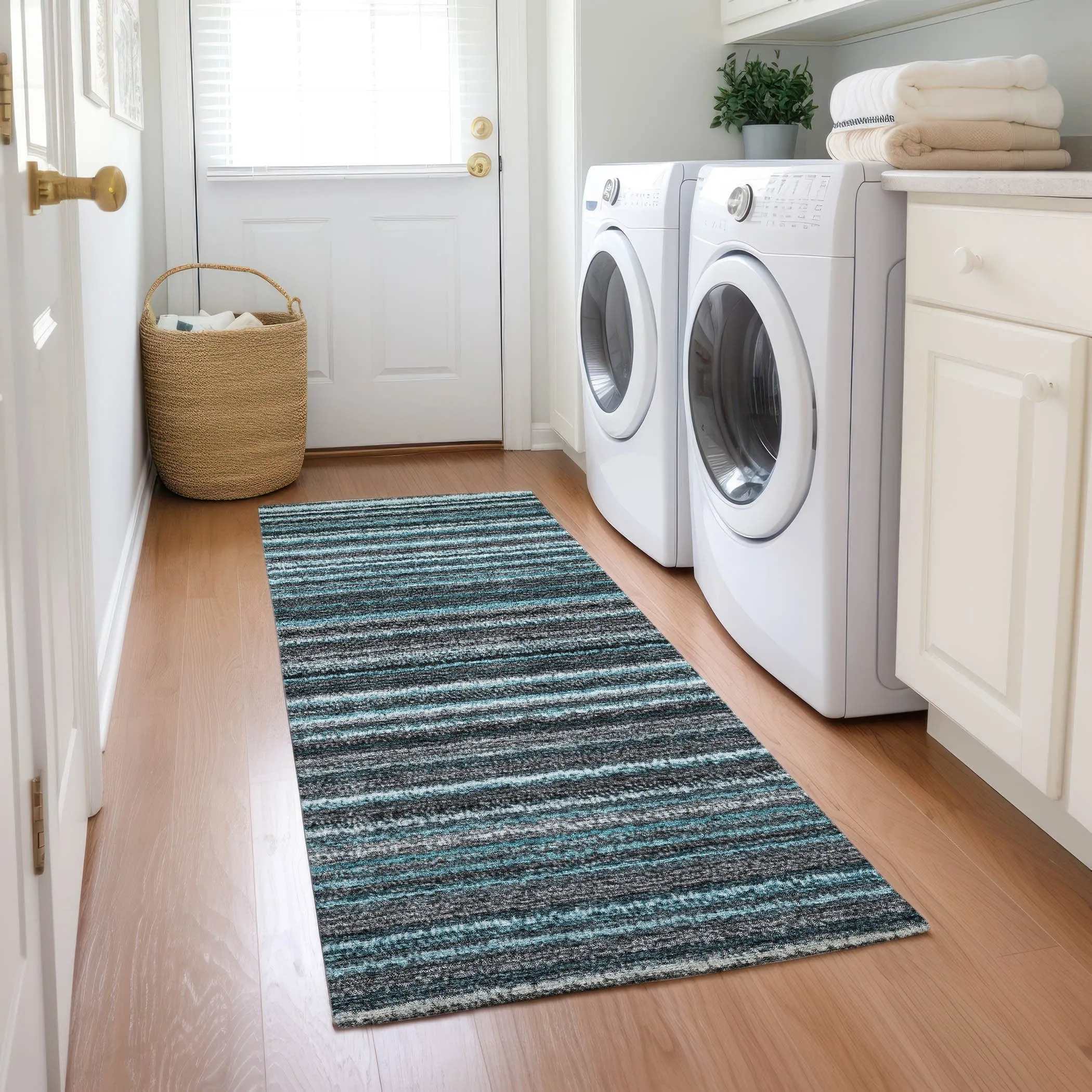 Machine Washable Indoor/ Outdoor Chantille Stripes Rug