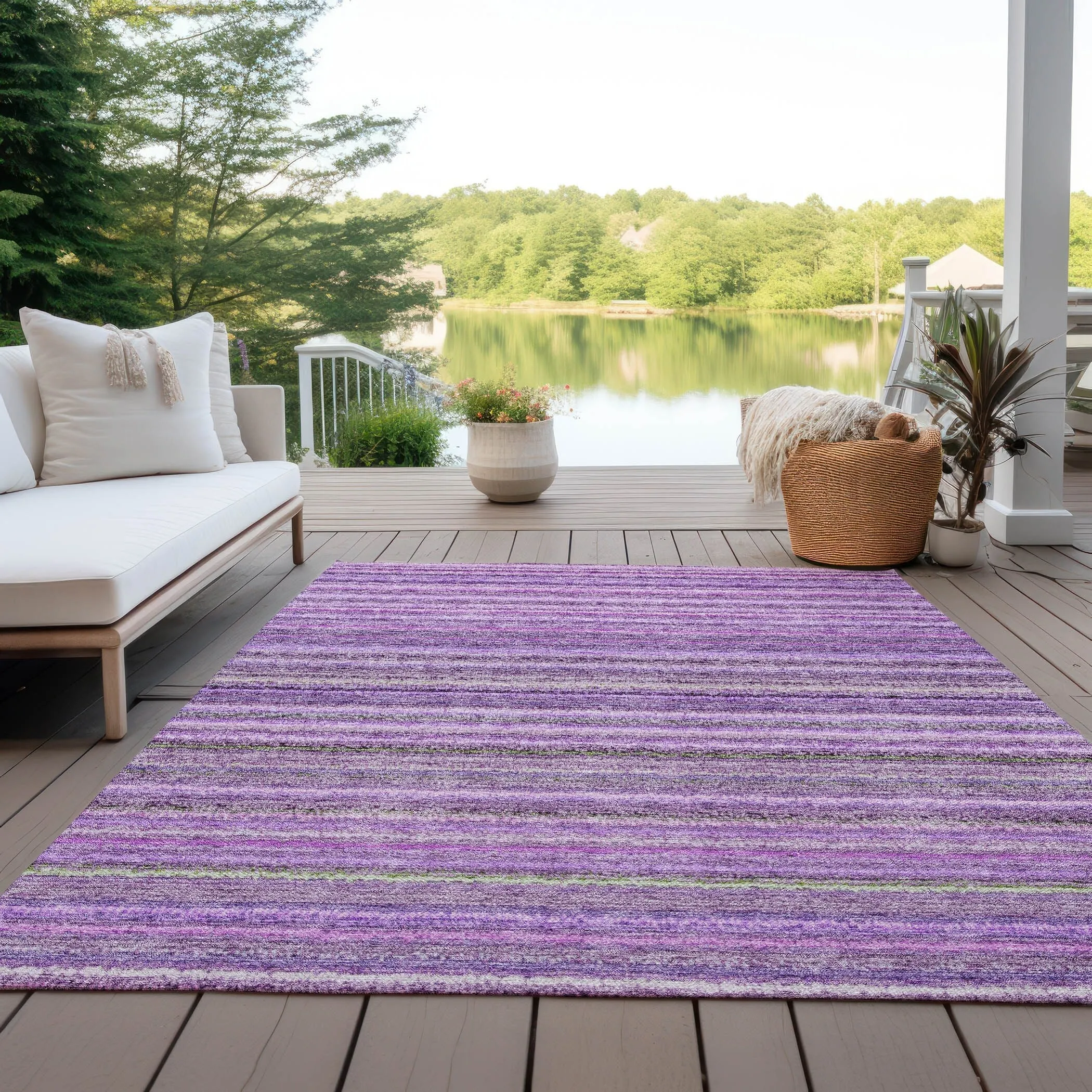 Machine Washable Indoor/ Outdoor Chantille Stripes Rug