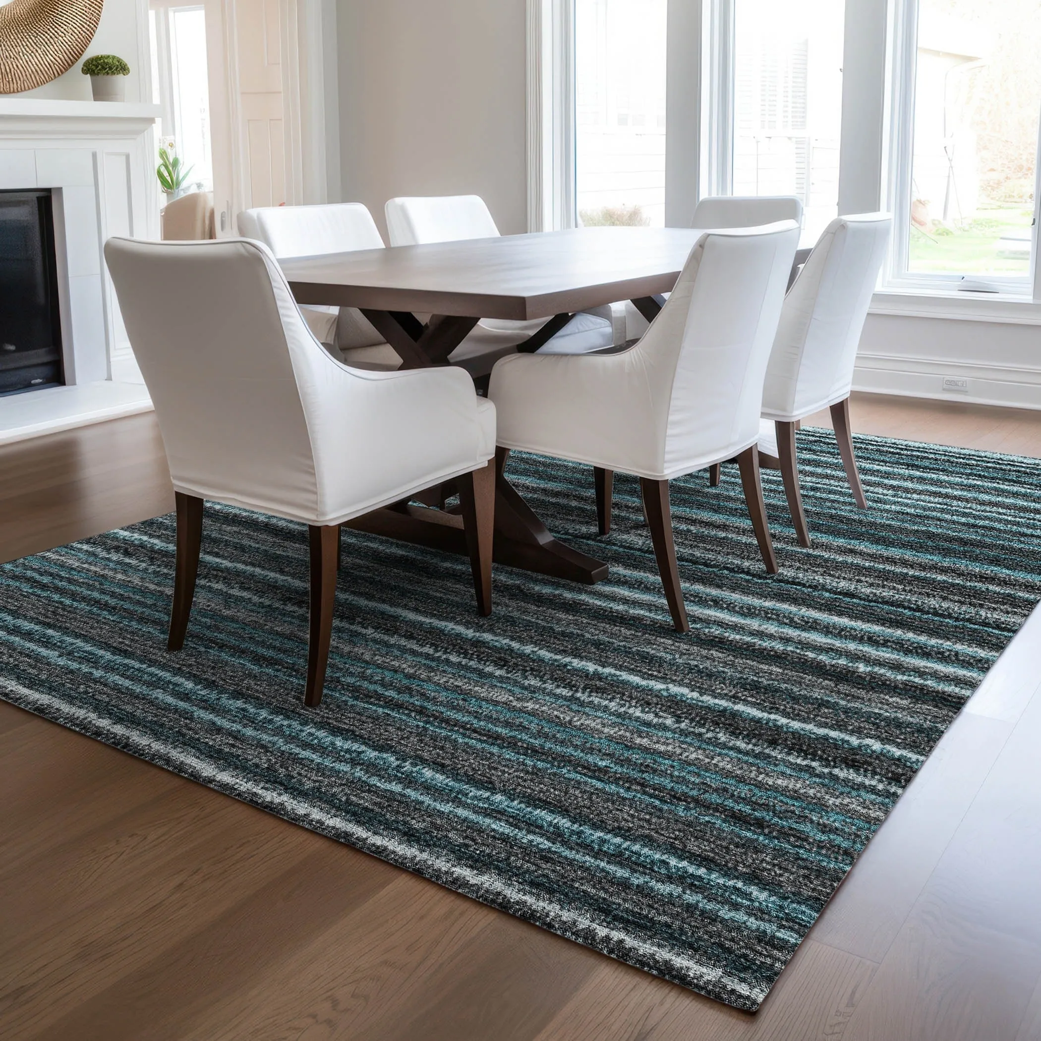 Machine Washable Indoor/ Outdoor Chantille Stripes Rug