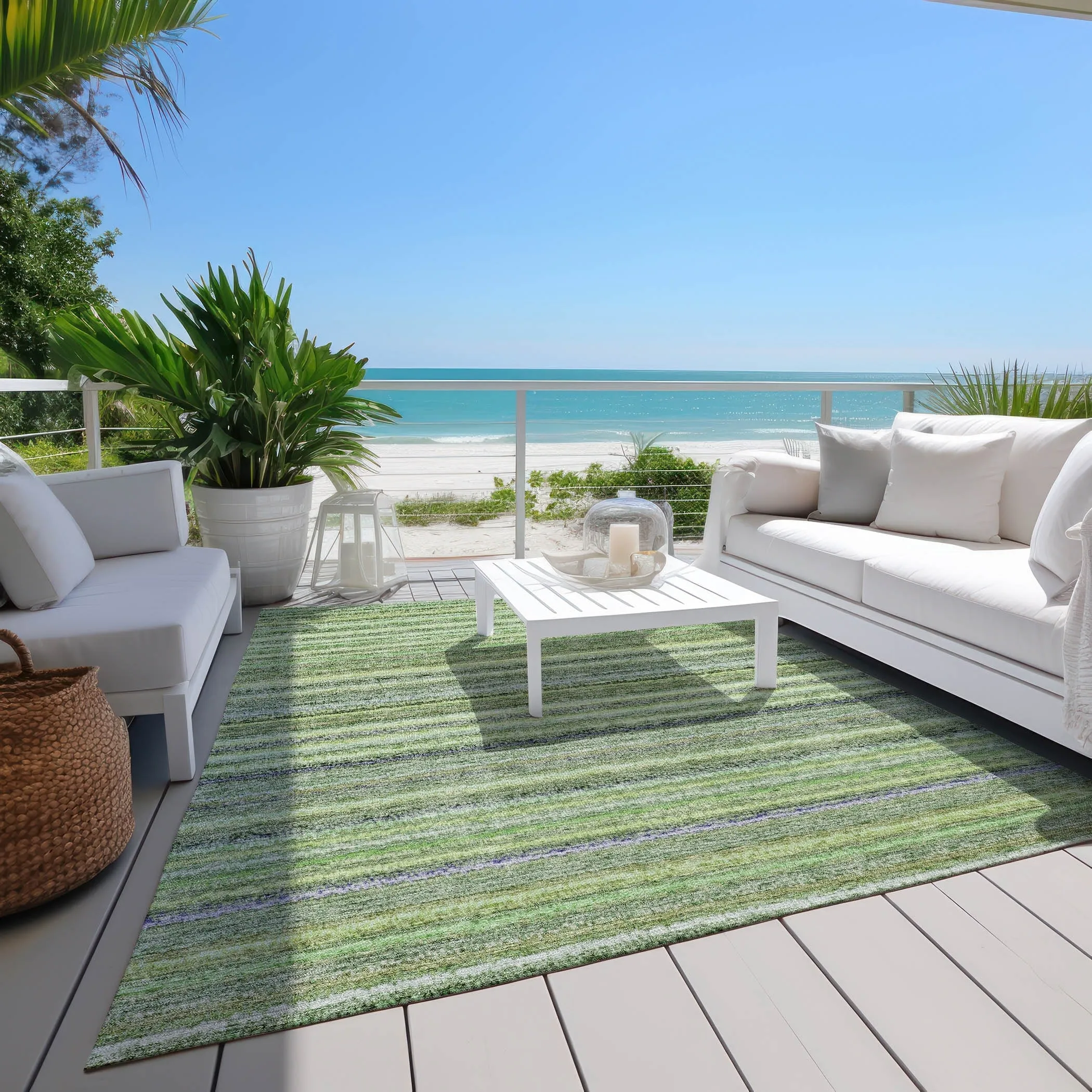 Machine Washable Indoor/ Outdoor Chantille Stripes Rug
