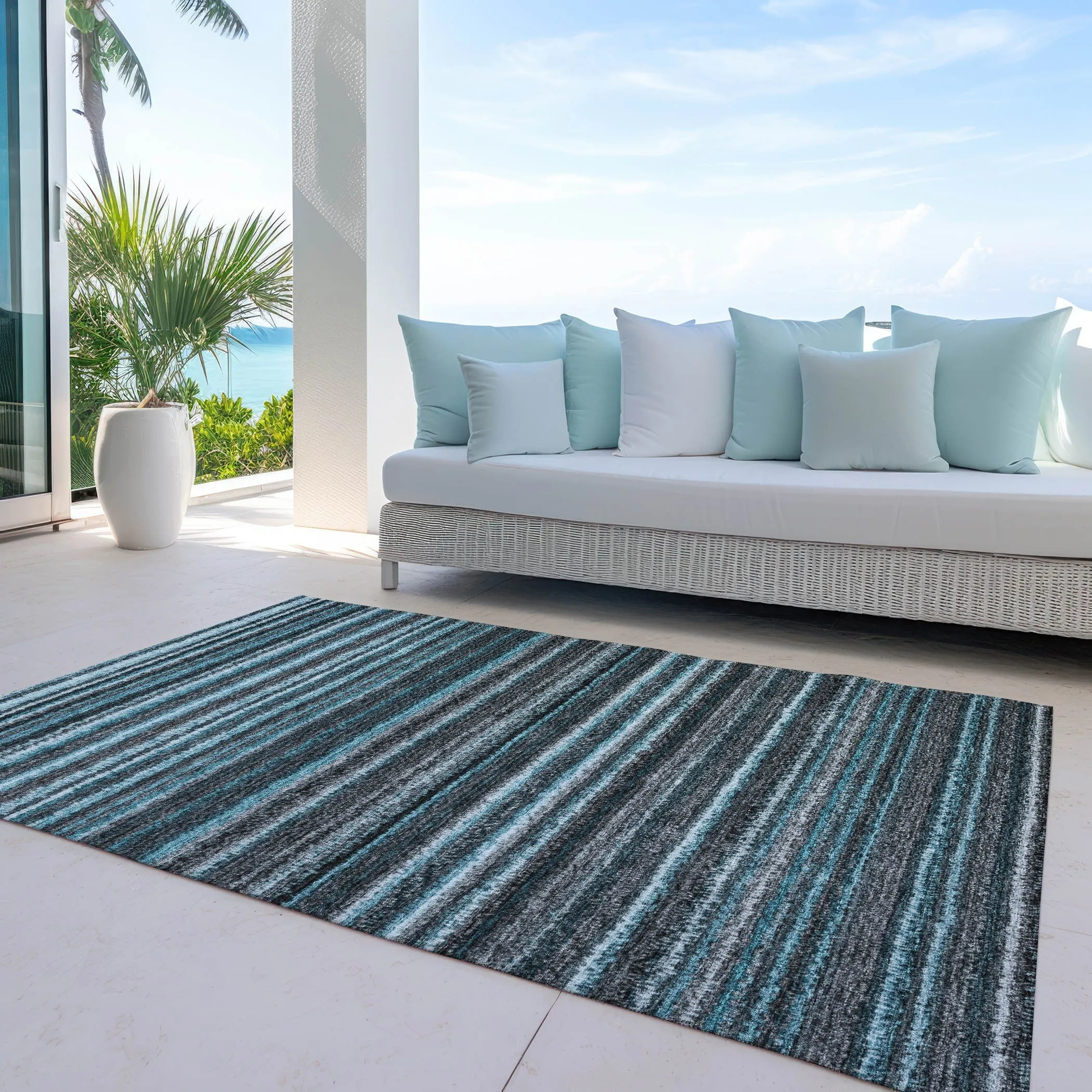 Machine Washable Indoor/ Outdoor Chantille Stripes Rug