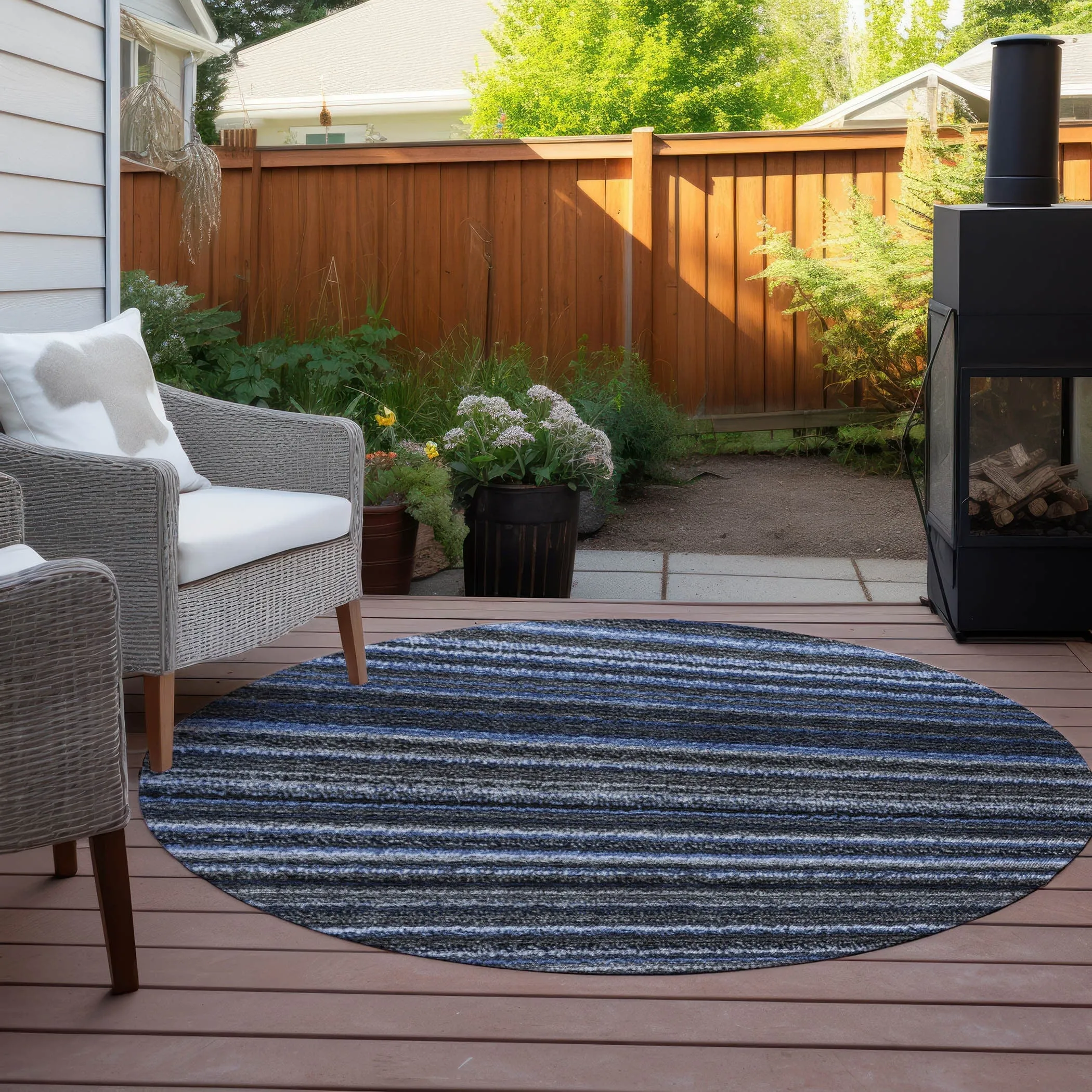 Machine Washable Indoor/ Outdoor Chantille Stripes Rug