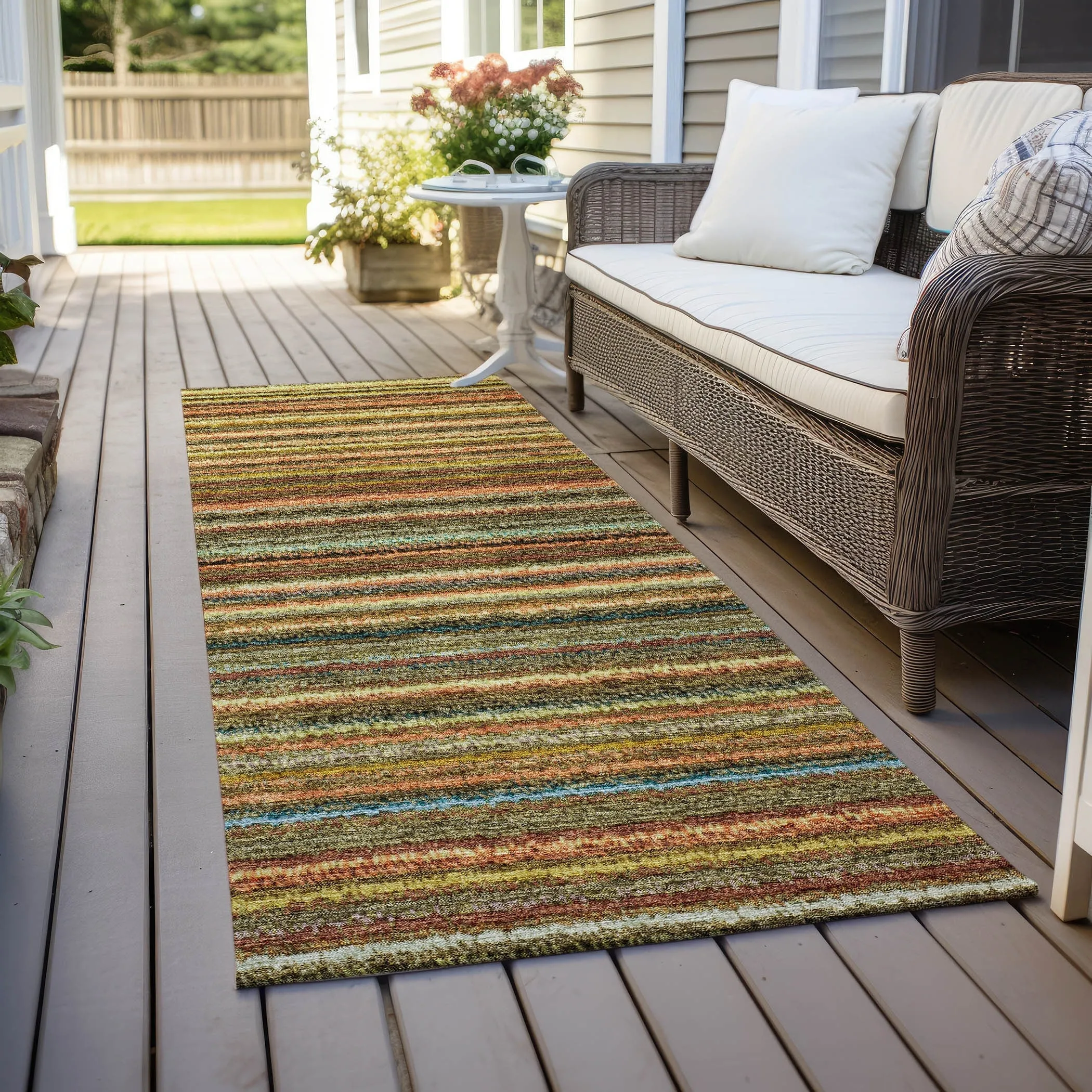 Machine Washable Indoor/ Outdoor Chantille Stripes Rug
