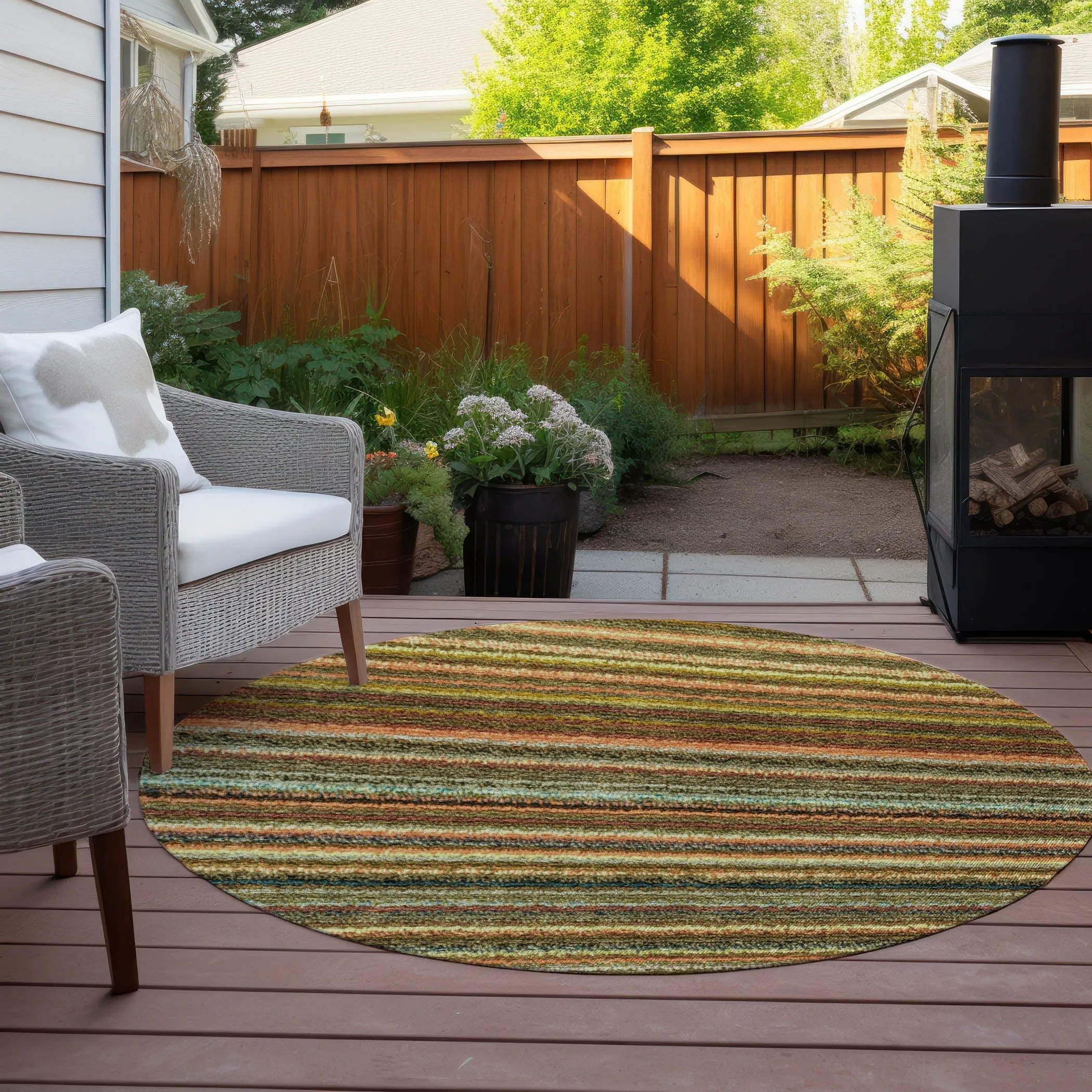 Machine Washable Indoor/ Outdoor Chantille Stripes Rug