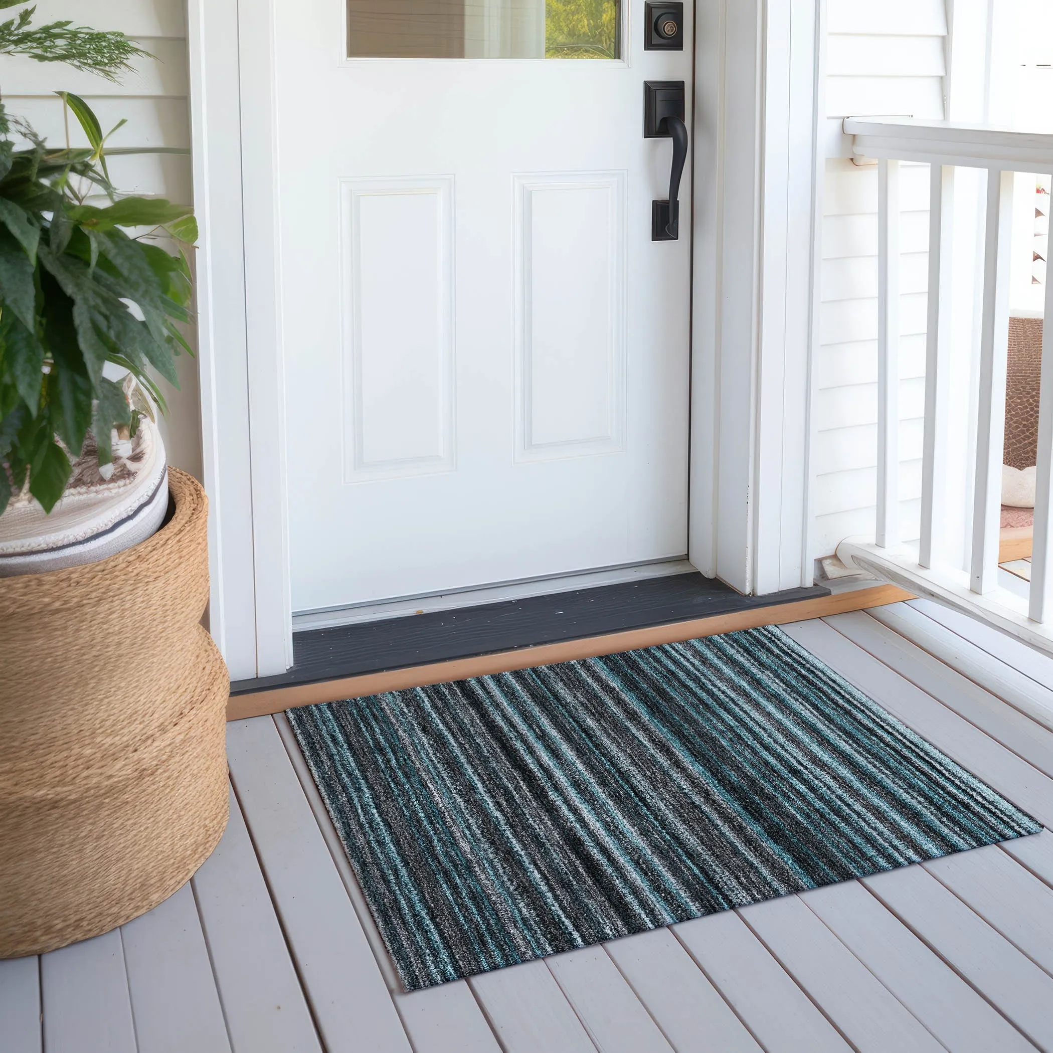 Machine Washable Indoor/ Outdoor Chantille Stripes Rug