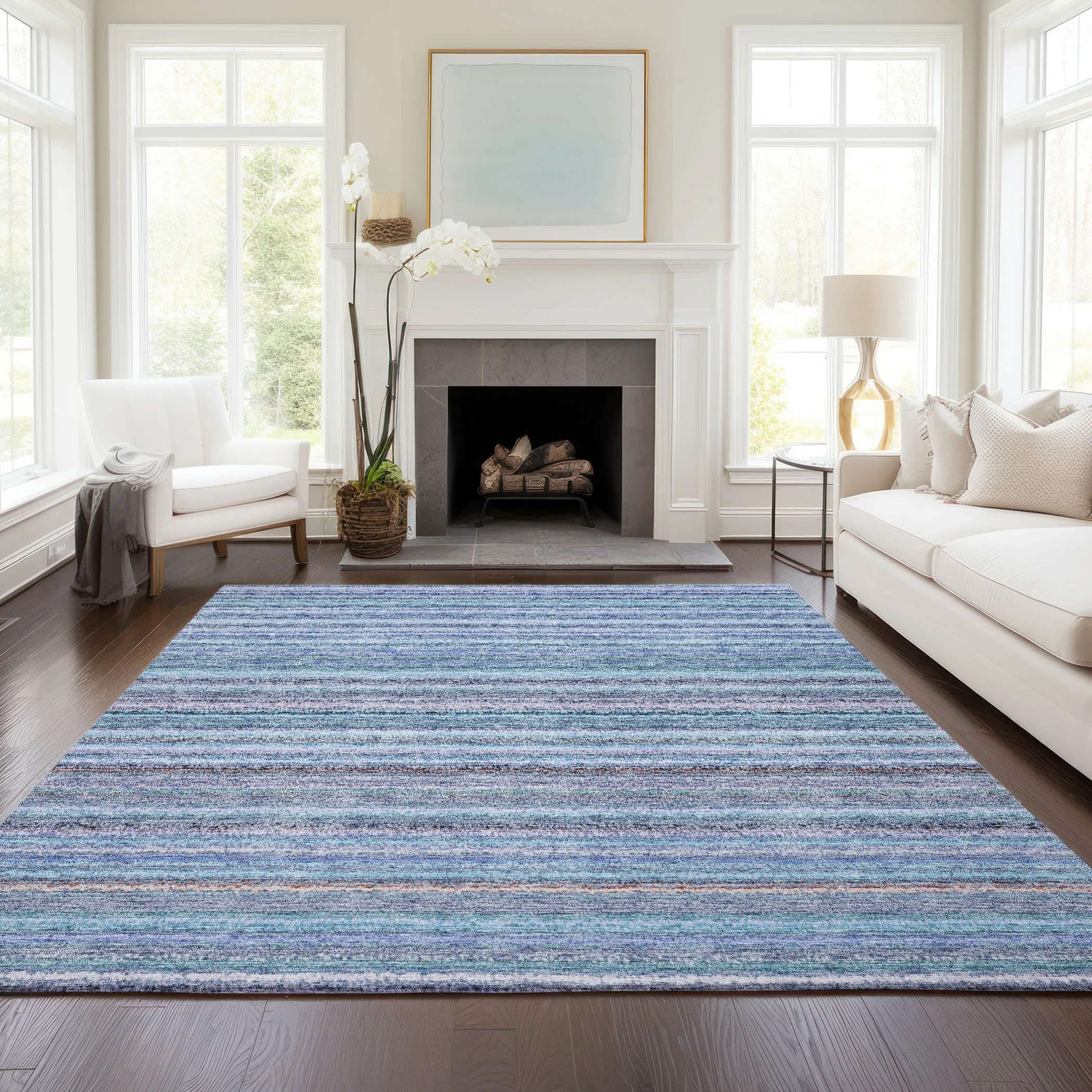 Machine Washable Indoor/ Outdoor Chantille Stripes Rug