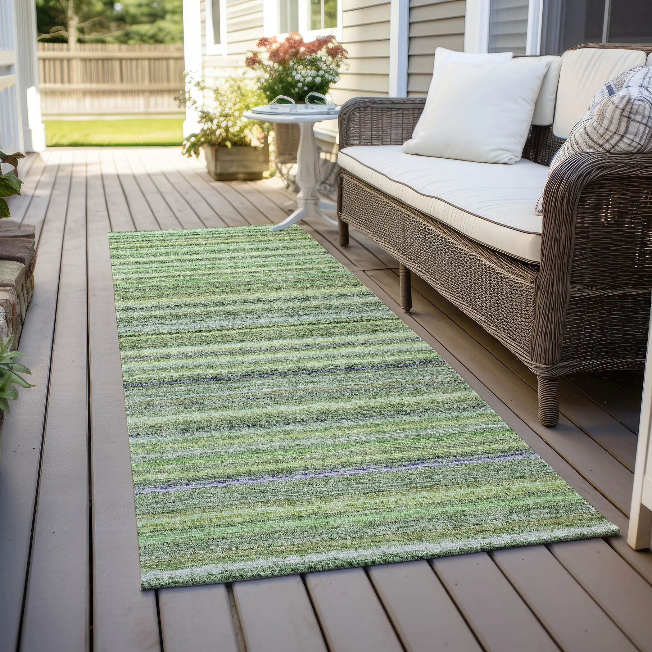 Machine Washable Indoor/ Outdoor Chantille Stripes Rug