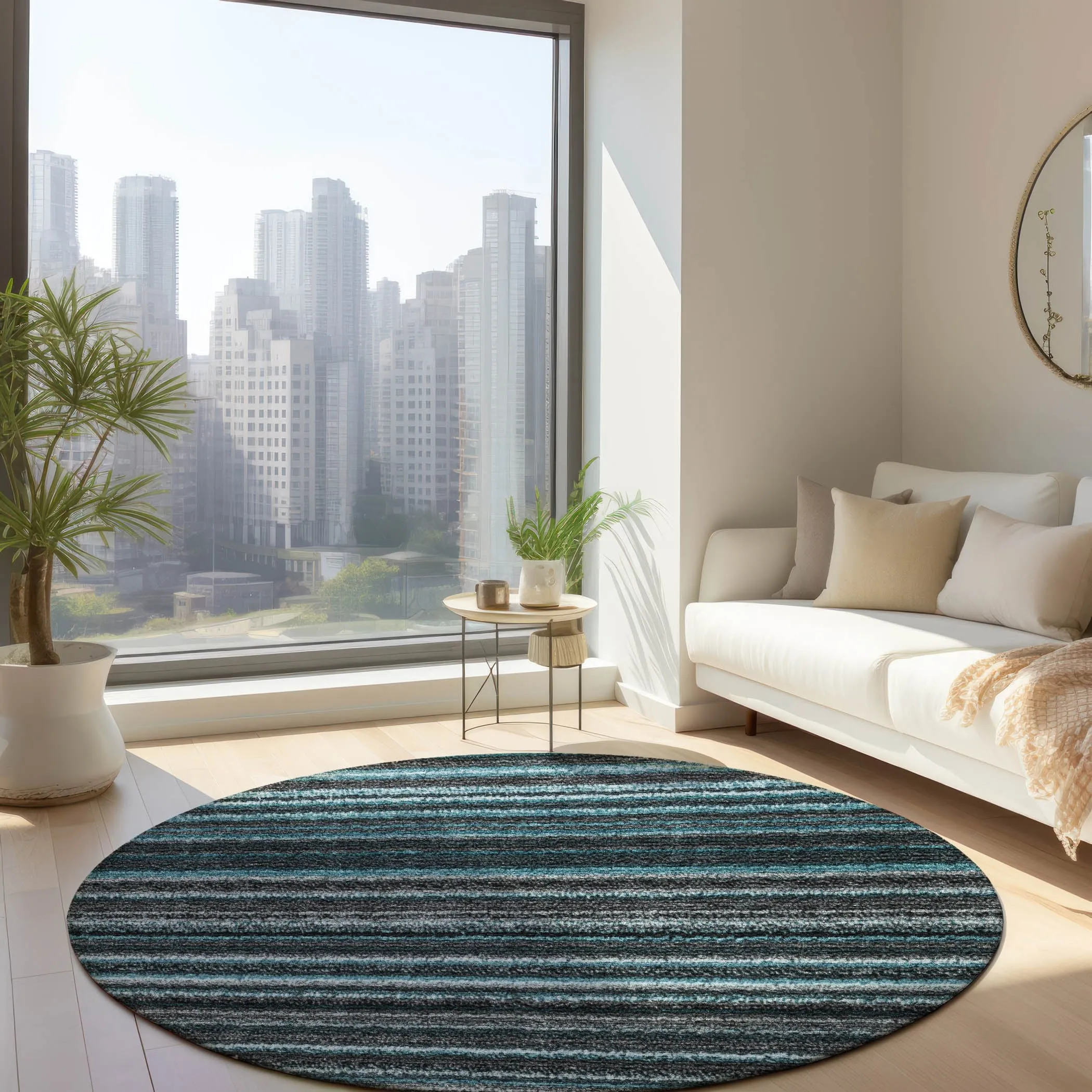 Machine Washable Indoor/ Outdoor Chantille Stripes Rug