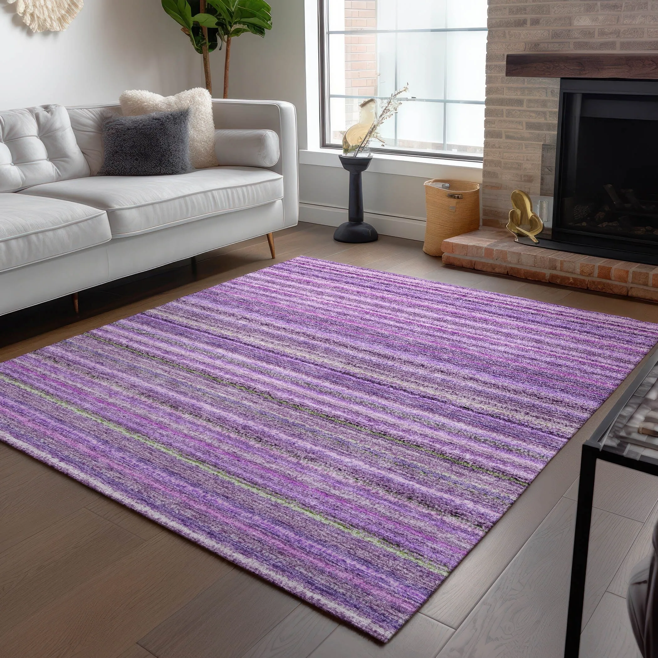 Machine Washable Indoor/ Outdoor Chantille Stripes Rug