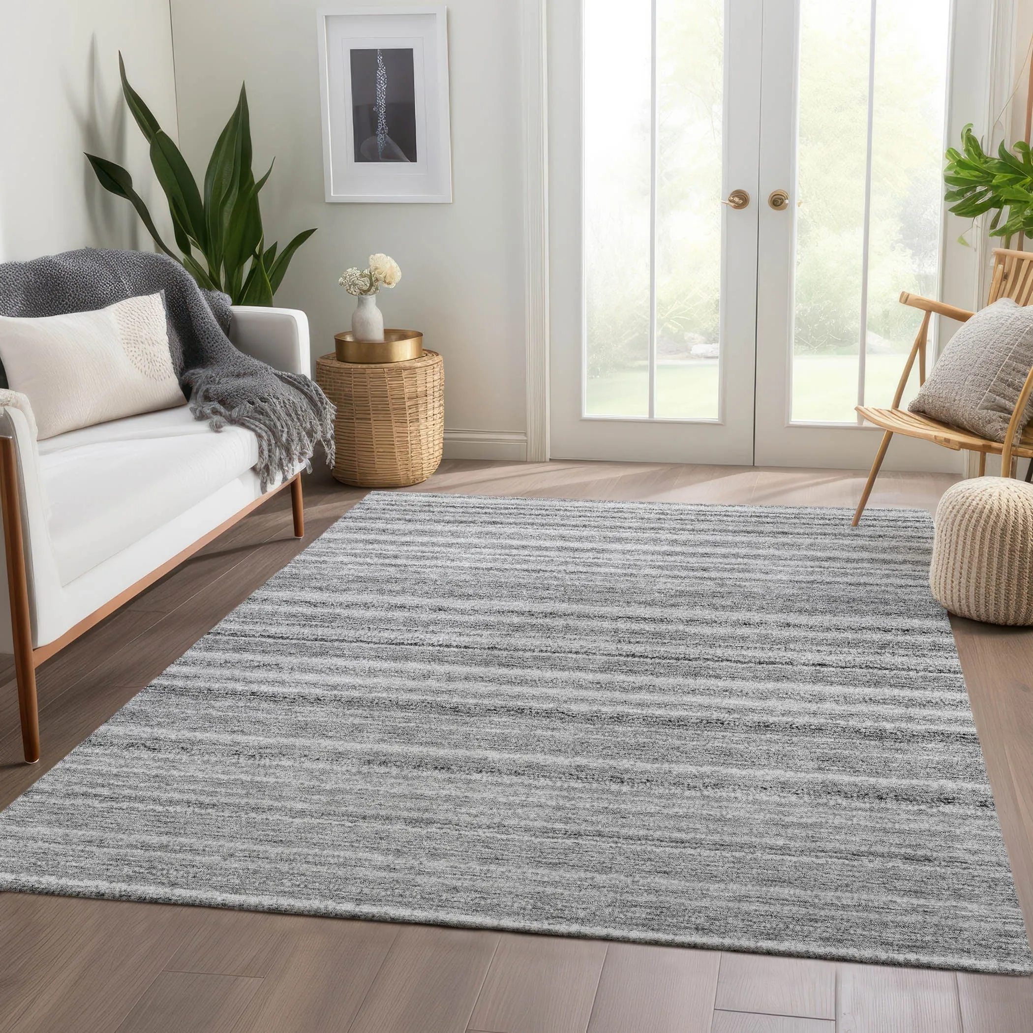 Machine Washable Indoor/ Outdoor Chantille Stripes Rug