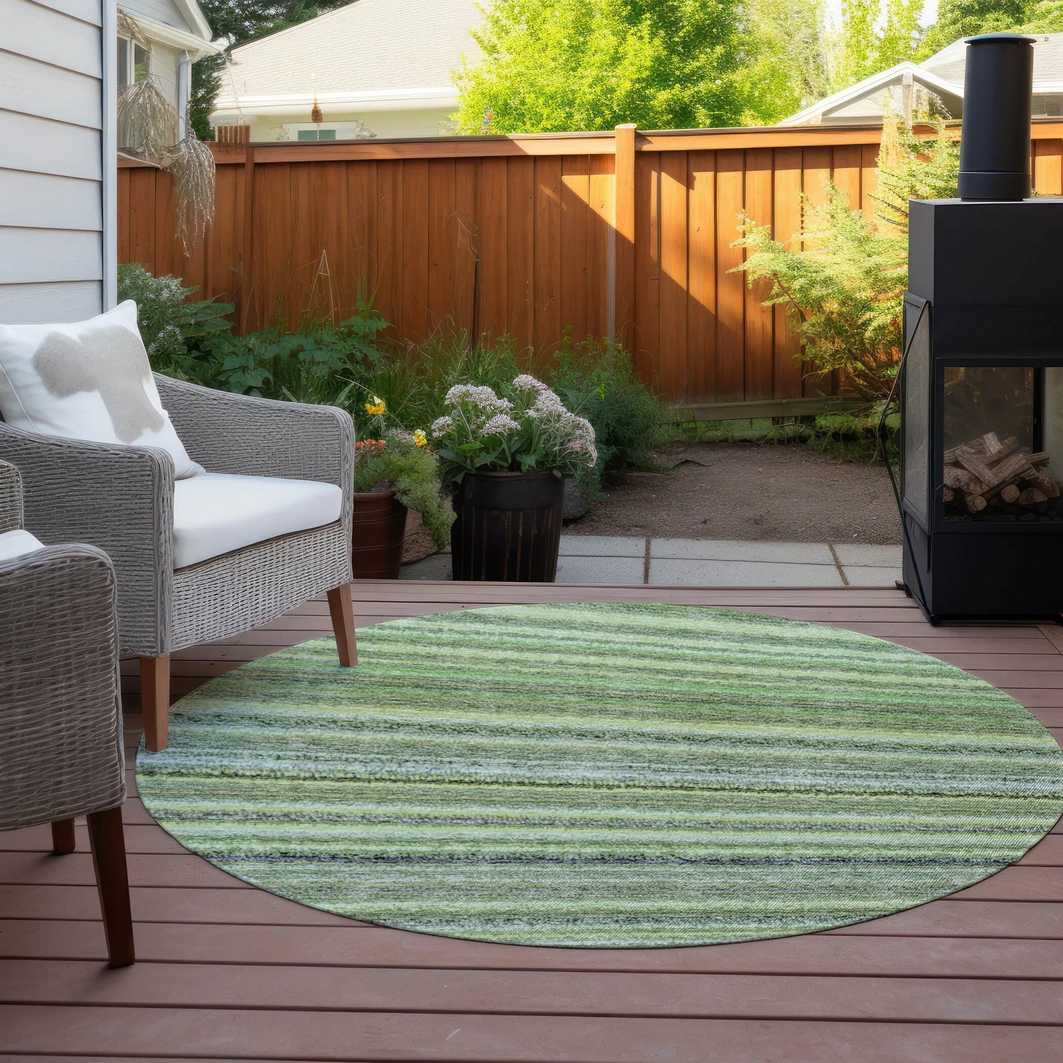 Machine Washable Indoor/ Outdoor Chantille Stripes Rug