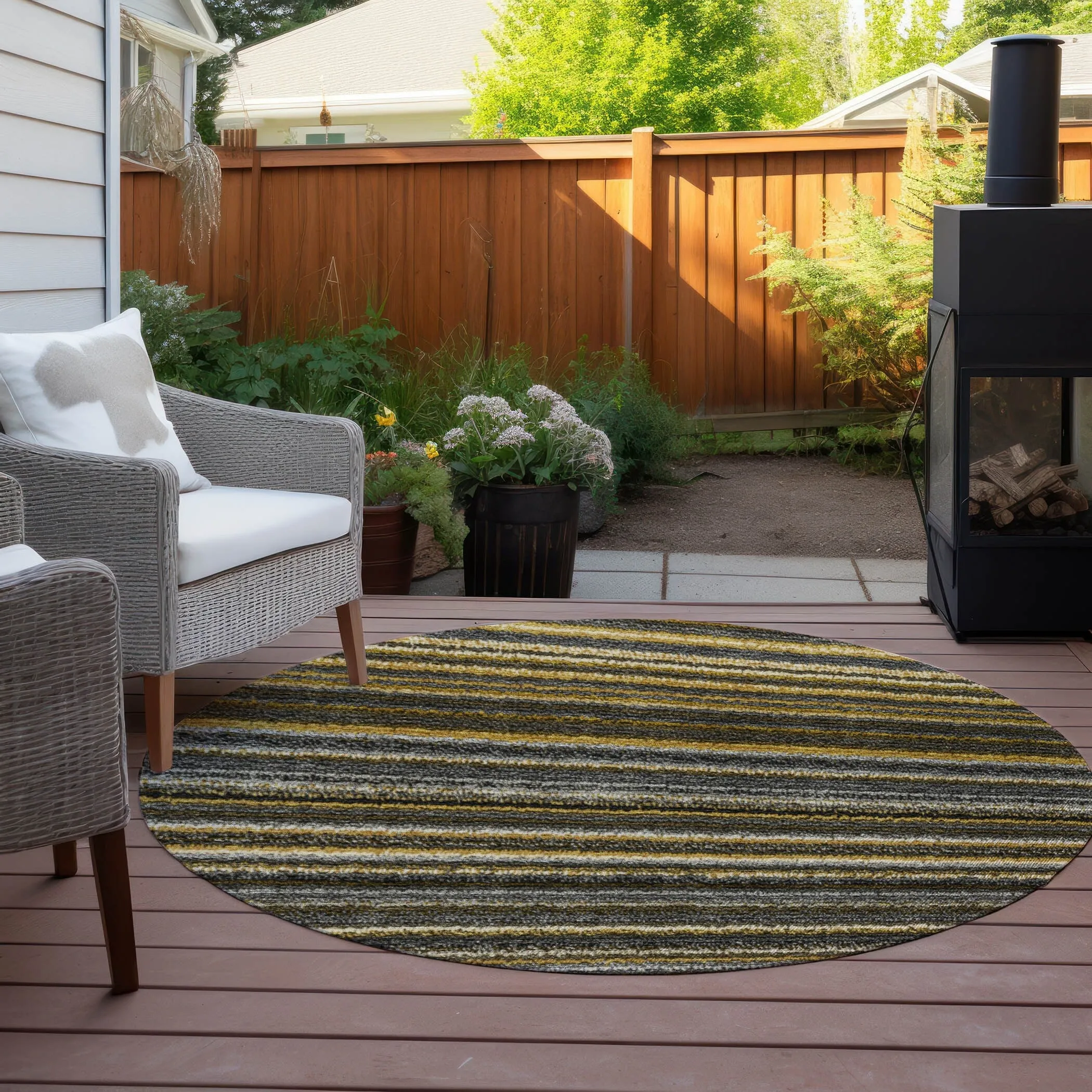 Machine Washable Indoor/ Outdoor Chantille Stripes Rug
