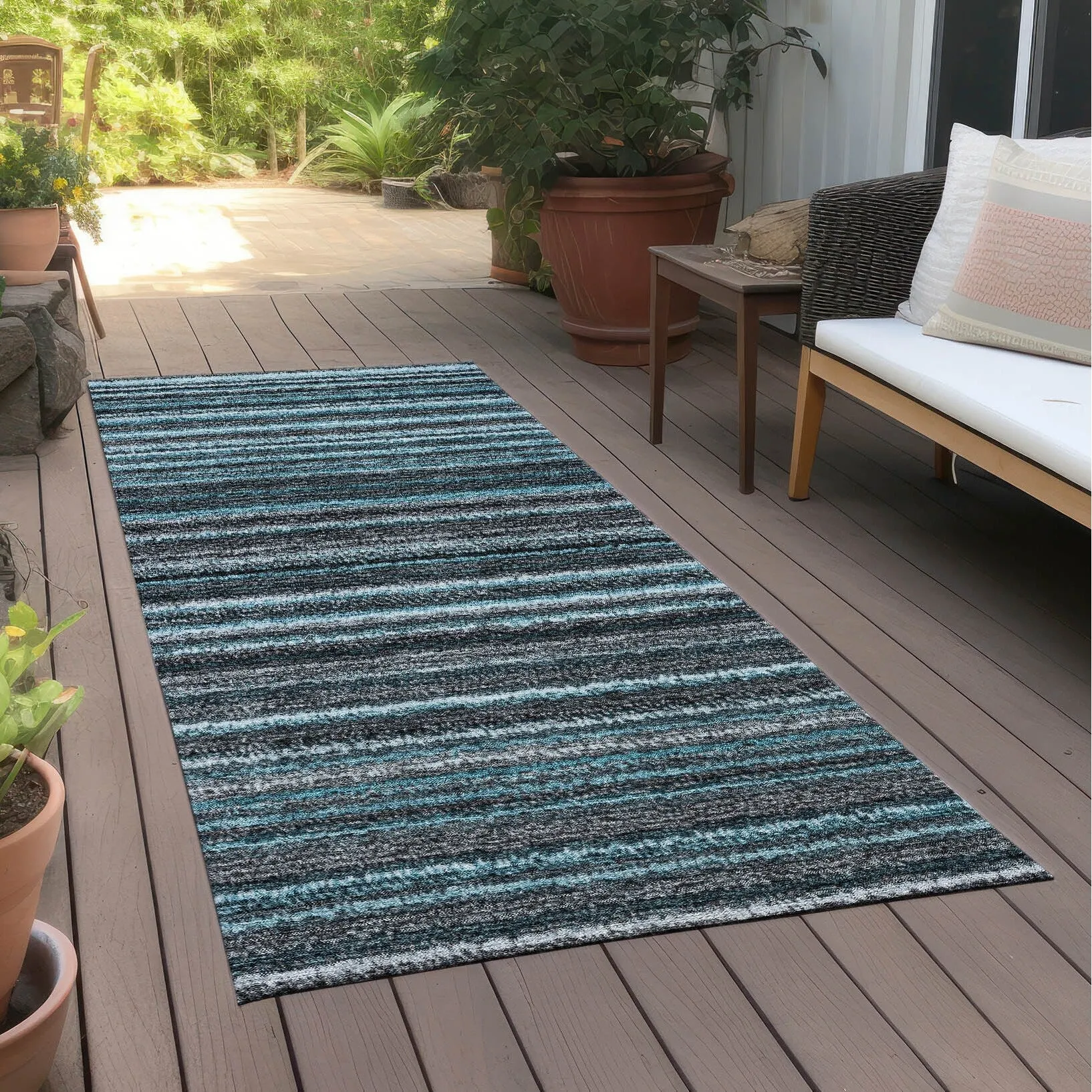 Machine Washable Indoor/ Outdoor Chantille Stripes Rug