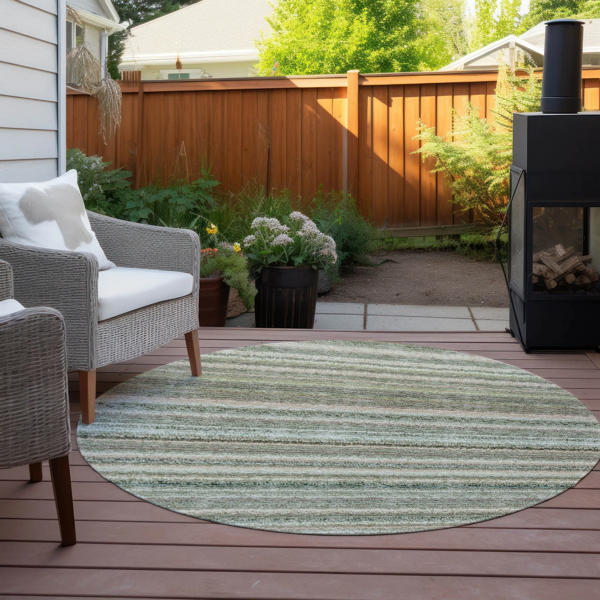 Machine Washable Indoor/ Outdoor Chantille Stripes Rug