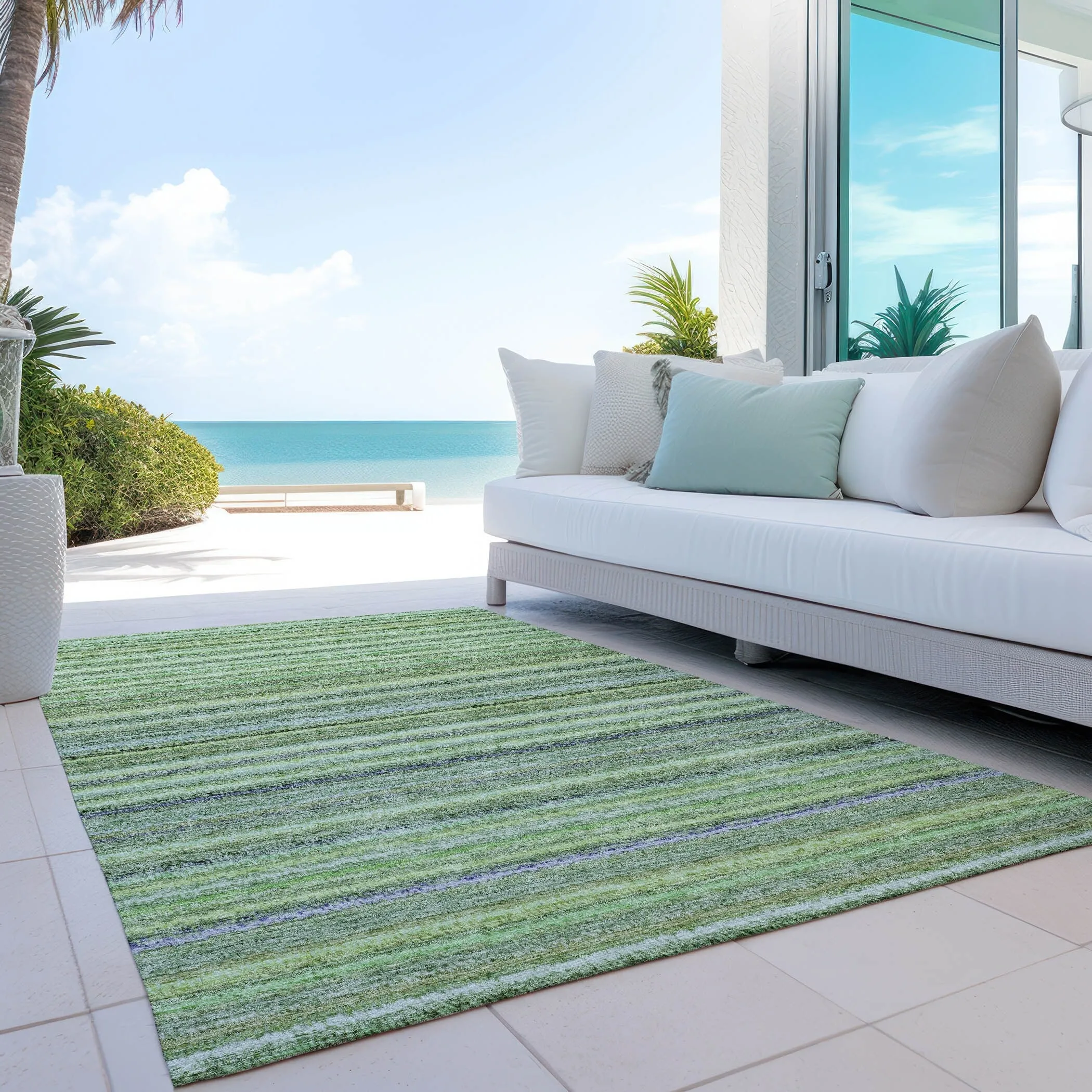Machine Washable Indoor/ Outdoor Chantille Stripes Rug