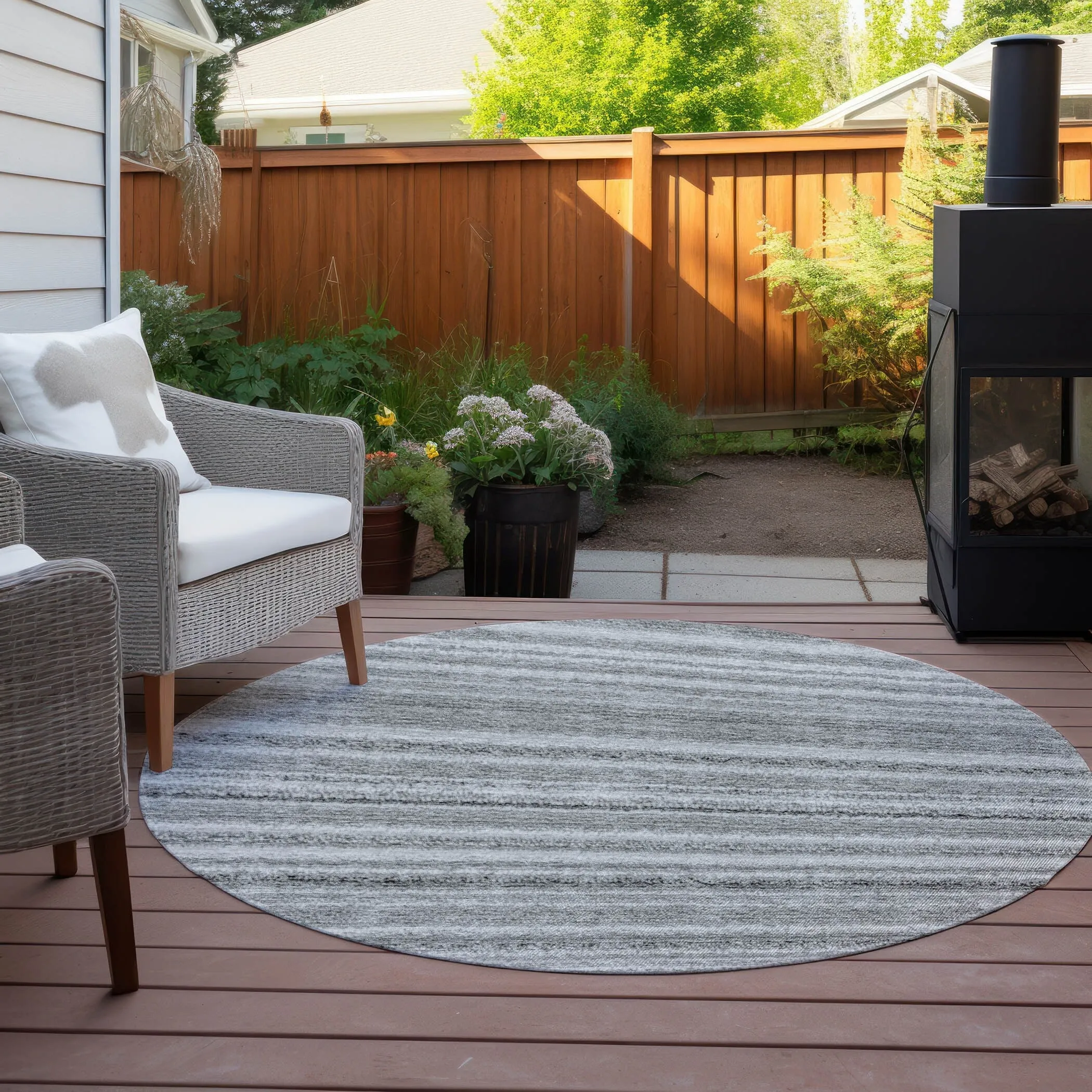 Machine Washable Indoor/ Outdoor Chantille Stripes Rug