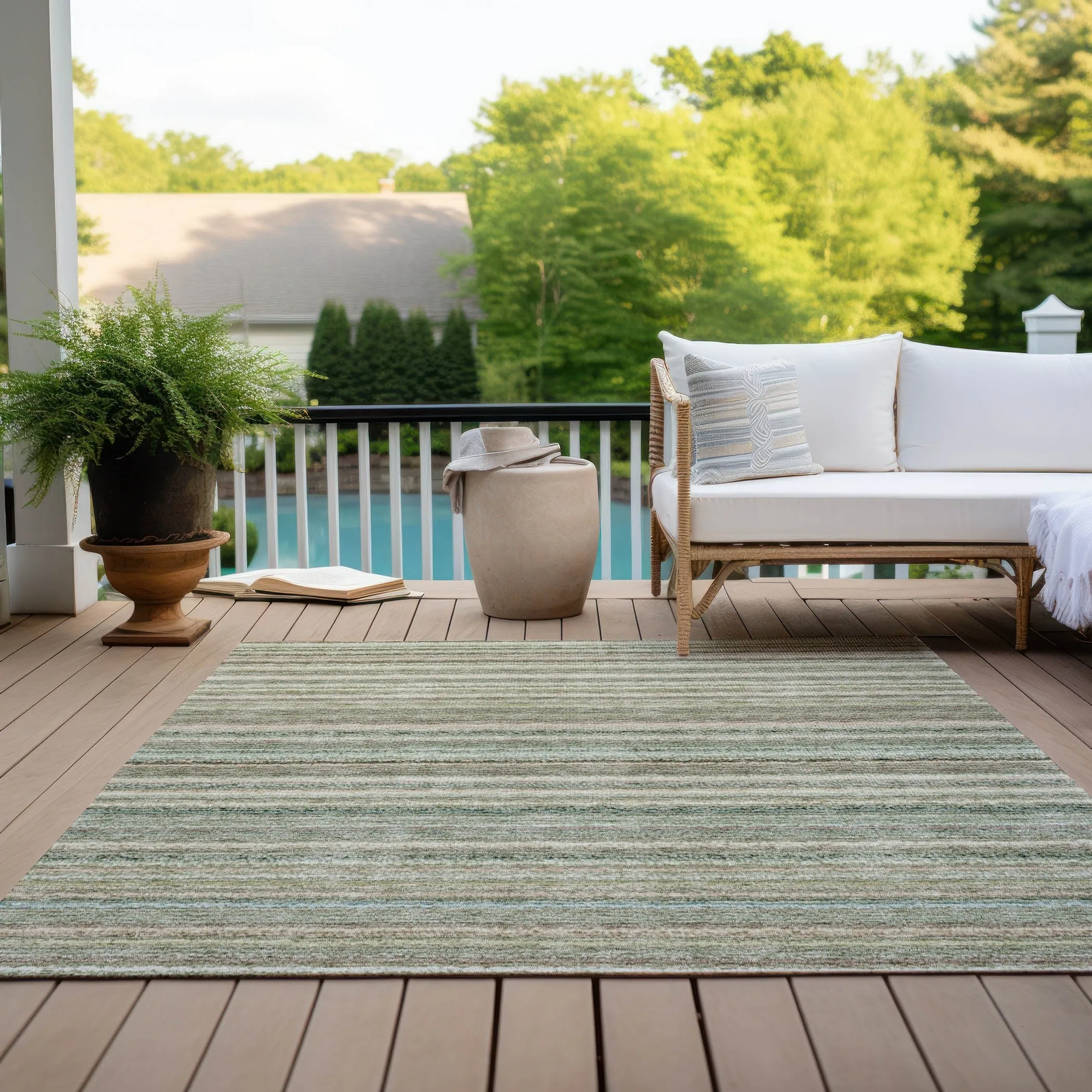 Machine Washable Indoor/ Outdoor Chantille Stripes Rug