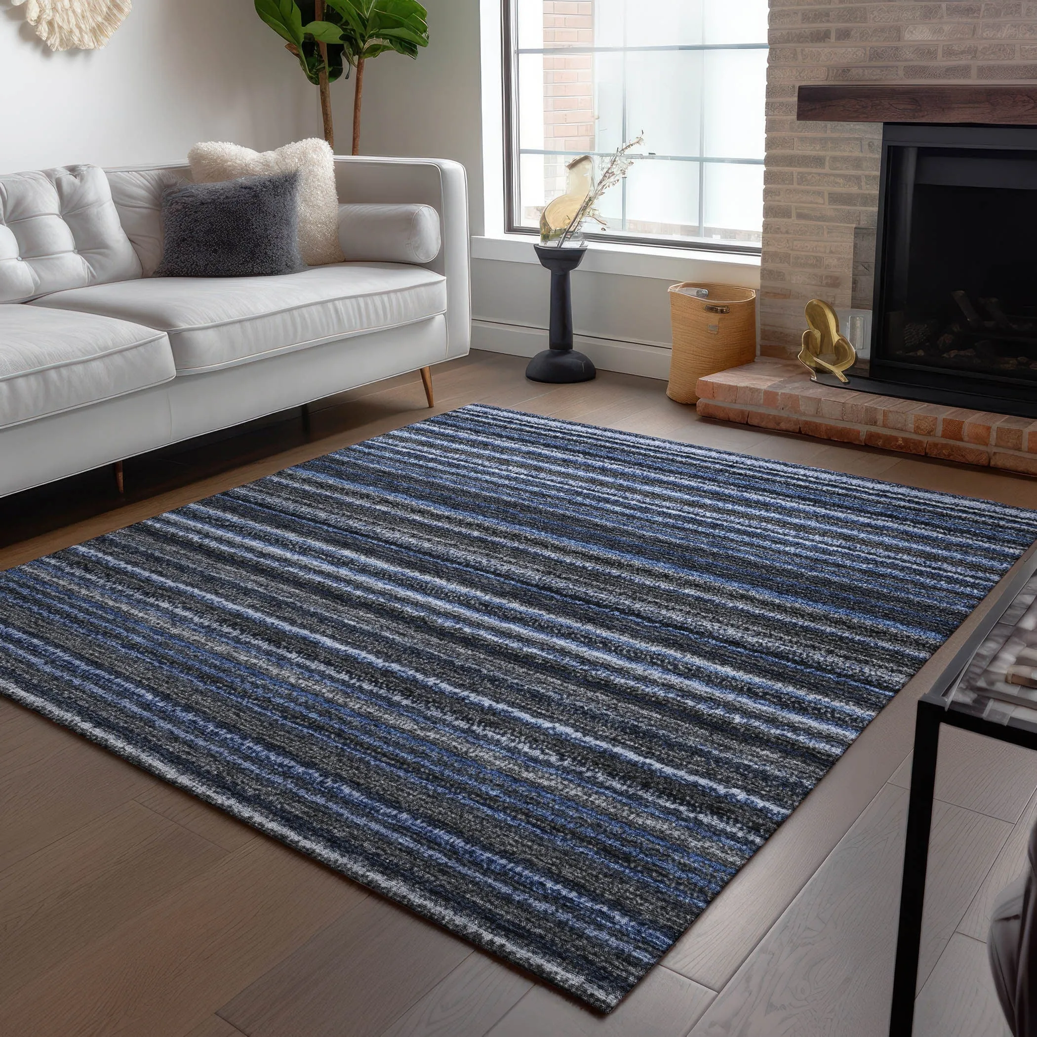 Machine Washable Indoor/ Outdoor Chantille Stripes Rug