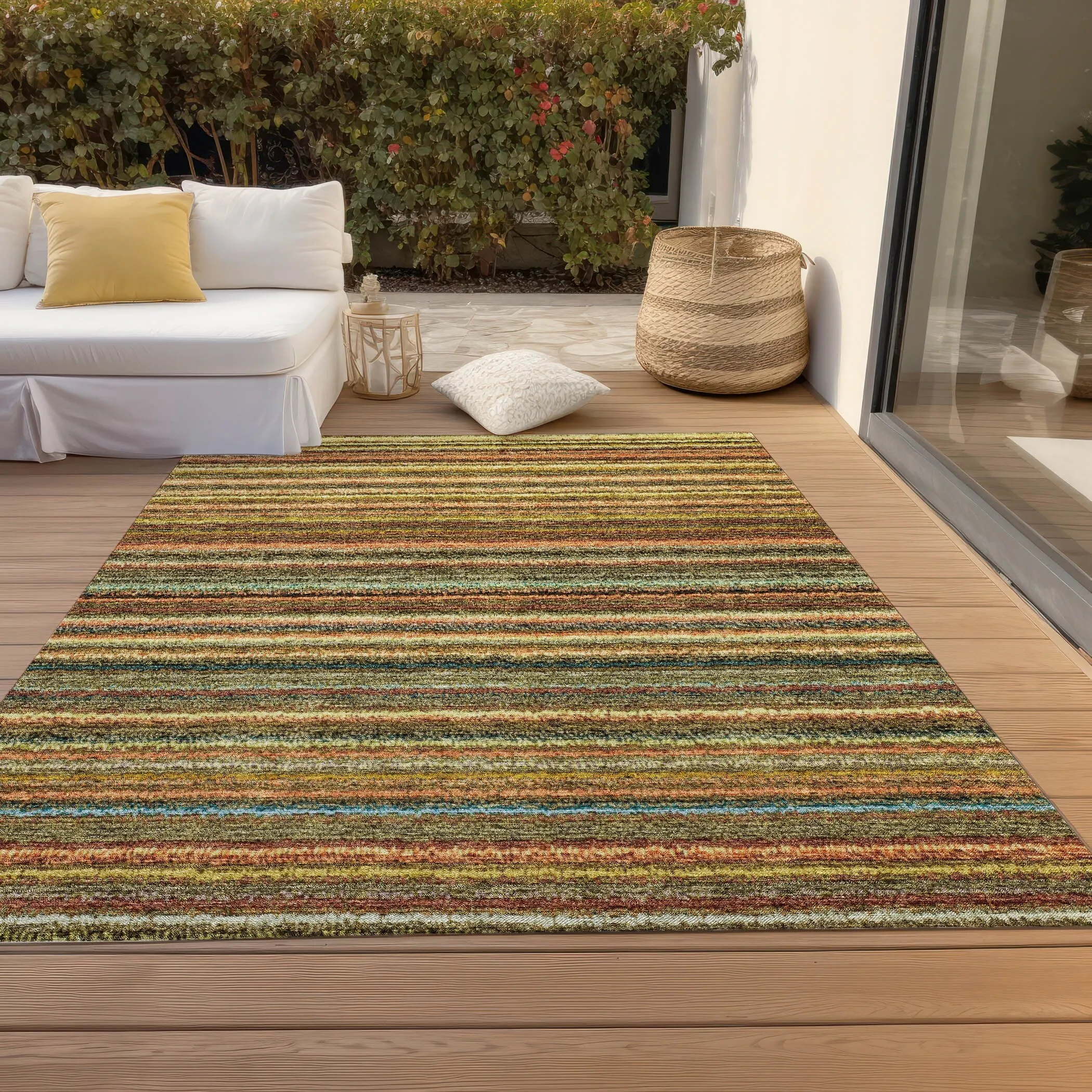 Machine Washable Indoor/ Outdoor Chantille Stripes Rug