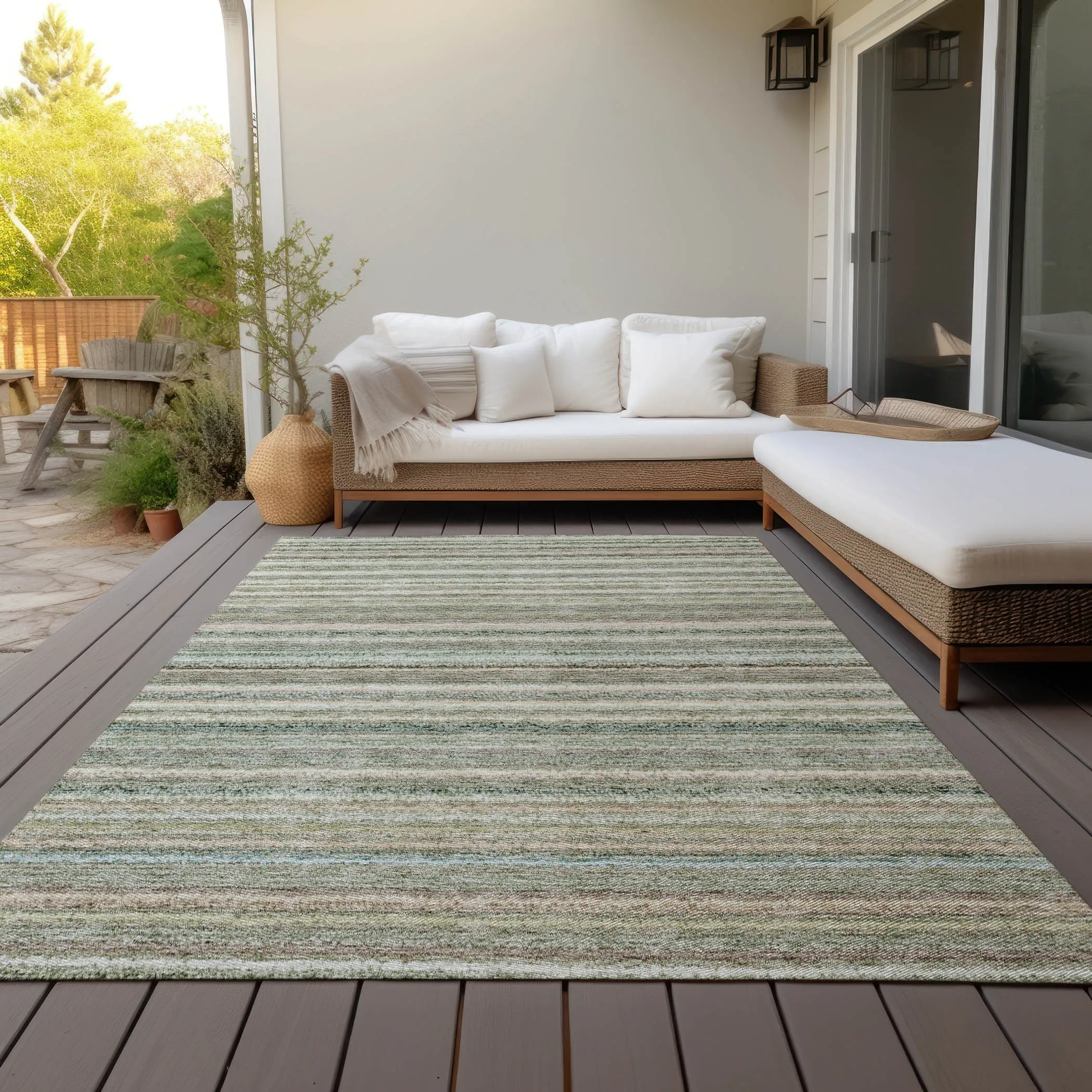 Machine Washable Indoor/ Outdoor Chantille Stripes Rug