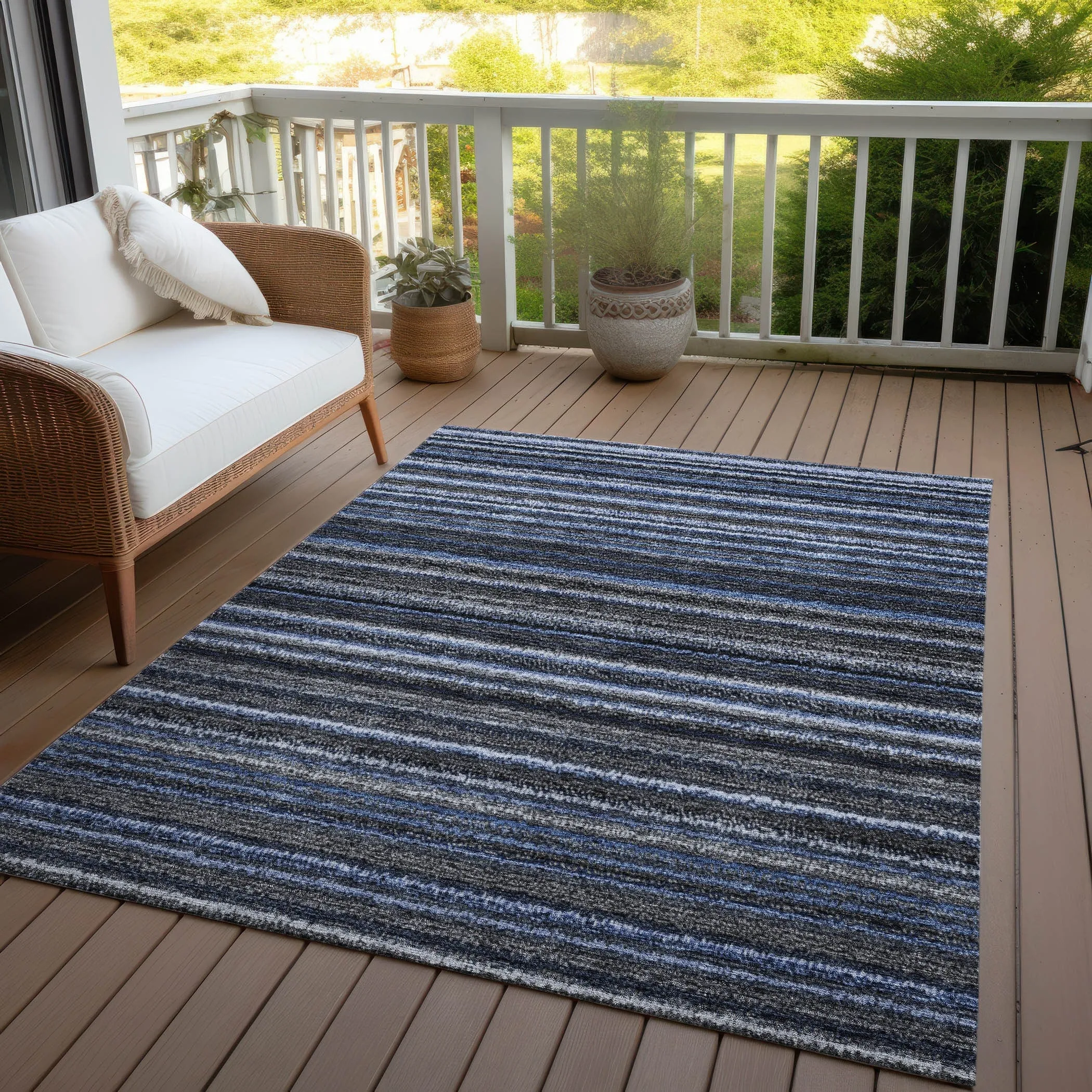 Machine Washable Indoor/ Outdoor Chantille Stripes Rug