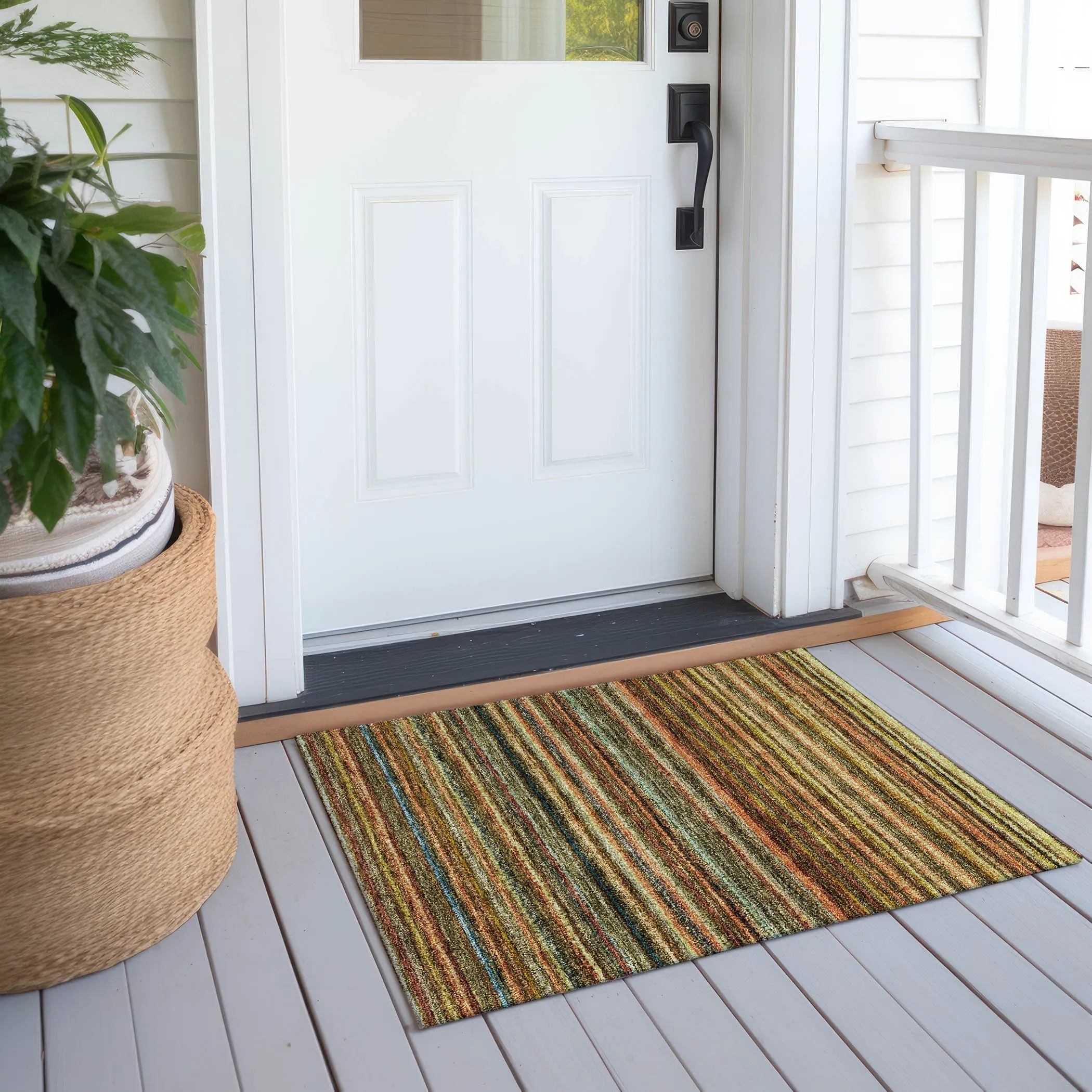 Machine Washable Indoor/ Outdoor Chantille Stripes Rug