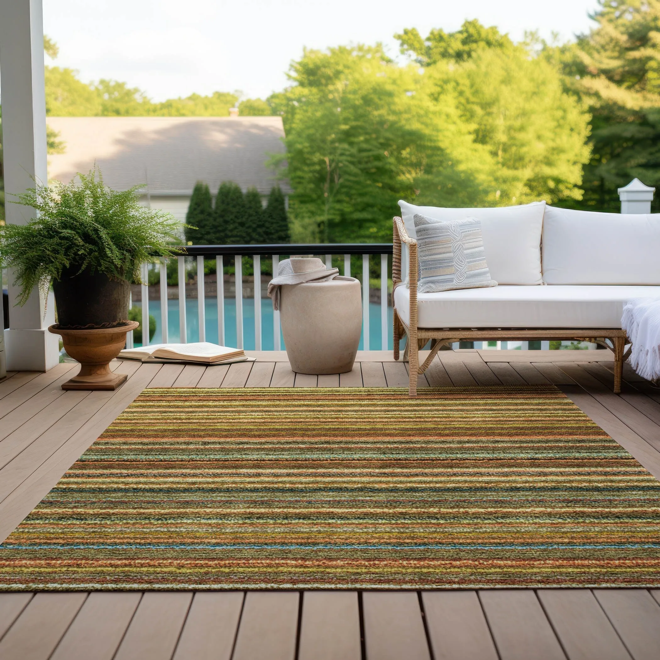 Machine Washable Indoor/ Outdoor Chantille Stripes Rug
