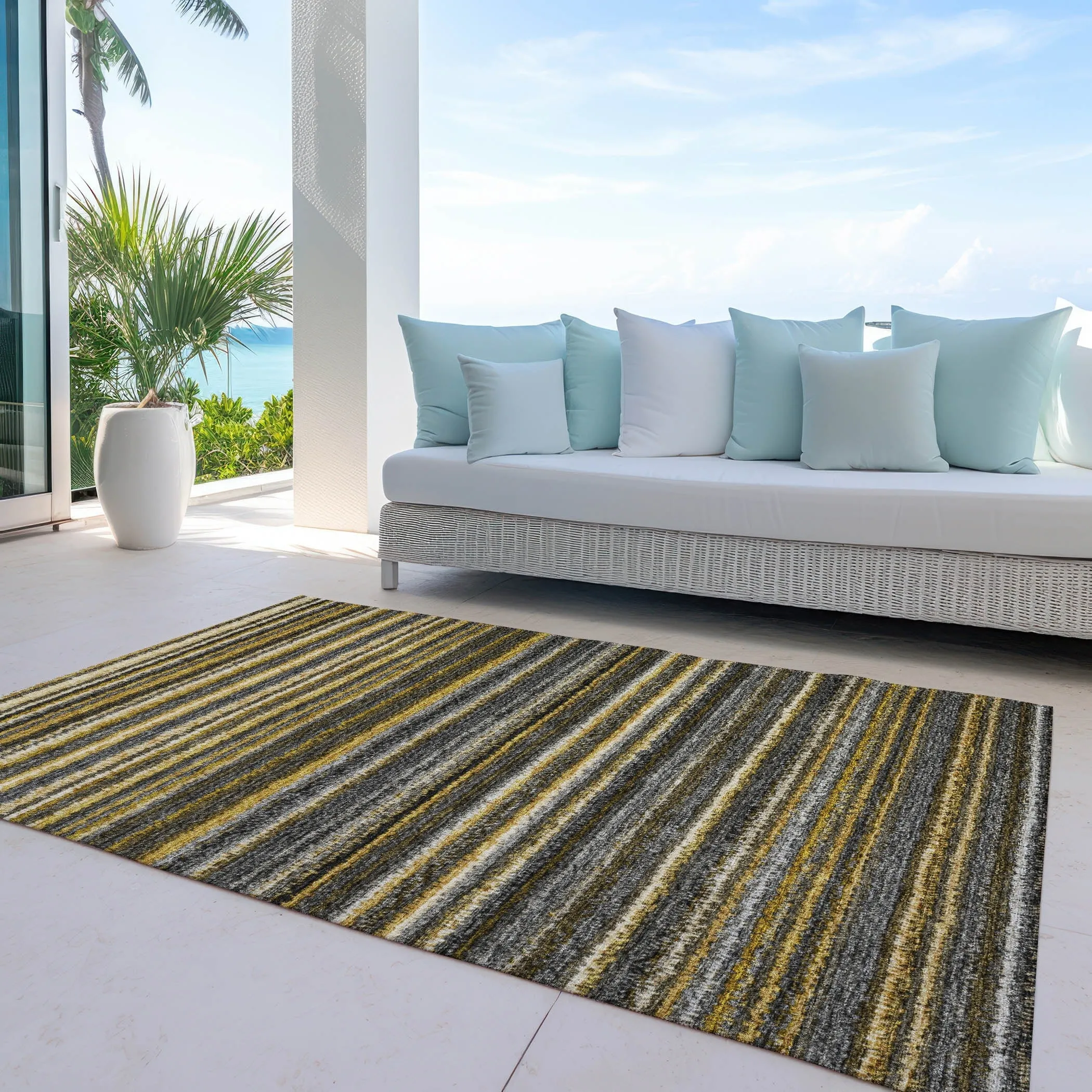 Machine Washable Indoor/ Outdoor Chantille Stripes Rug