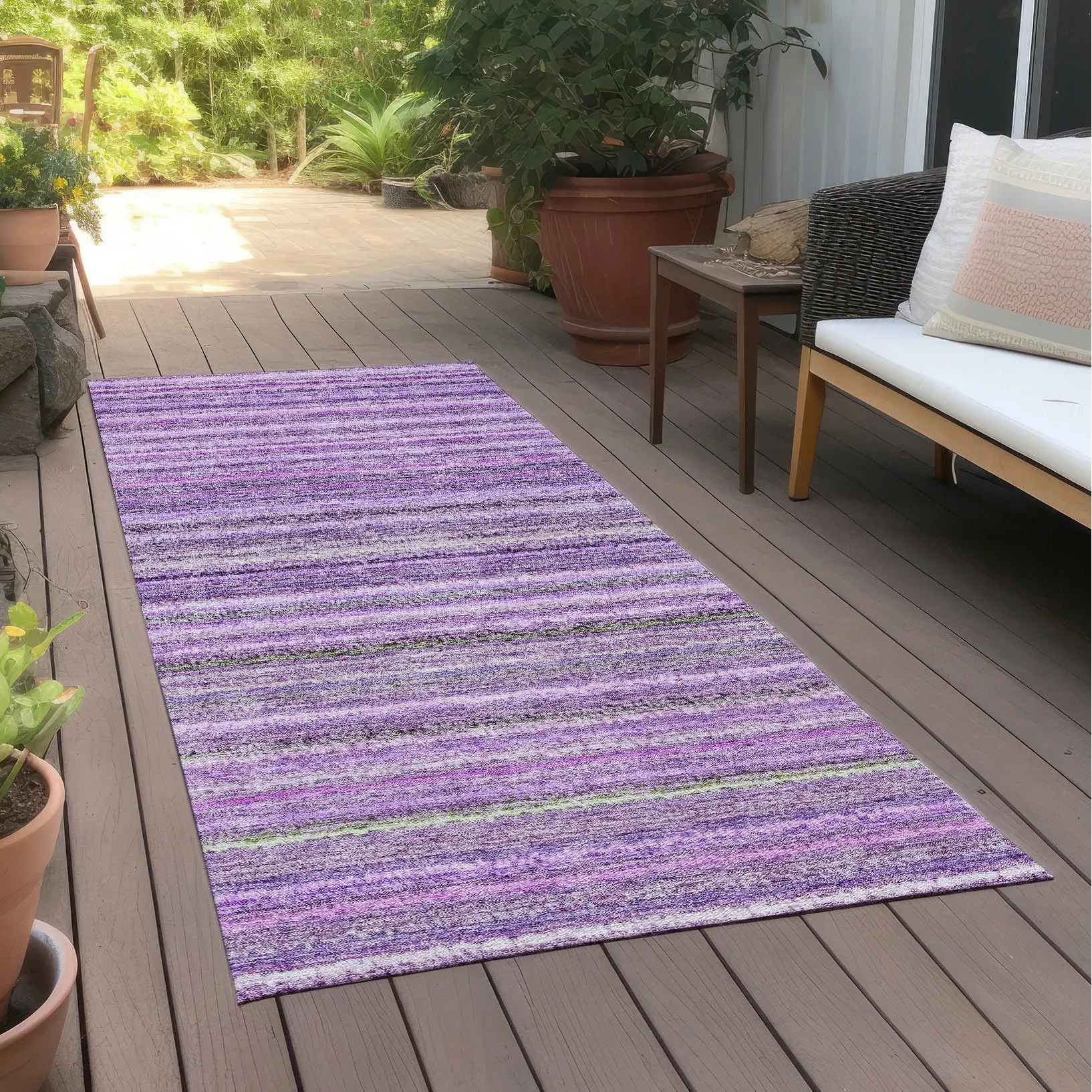 Machine Washable Indoor/ Outdoor Chantille Stripes Rug