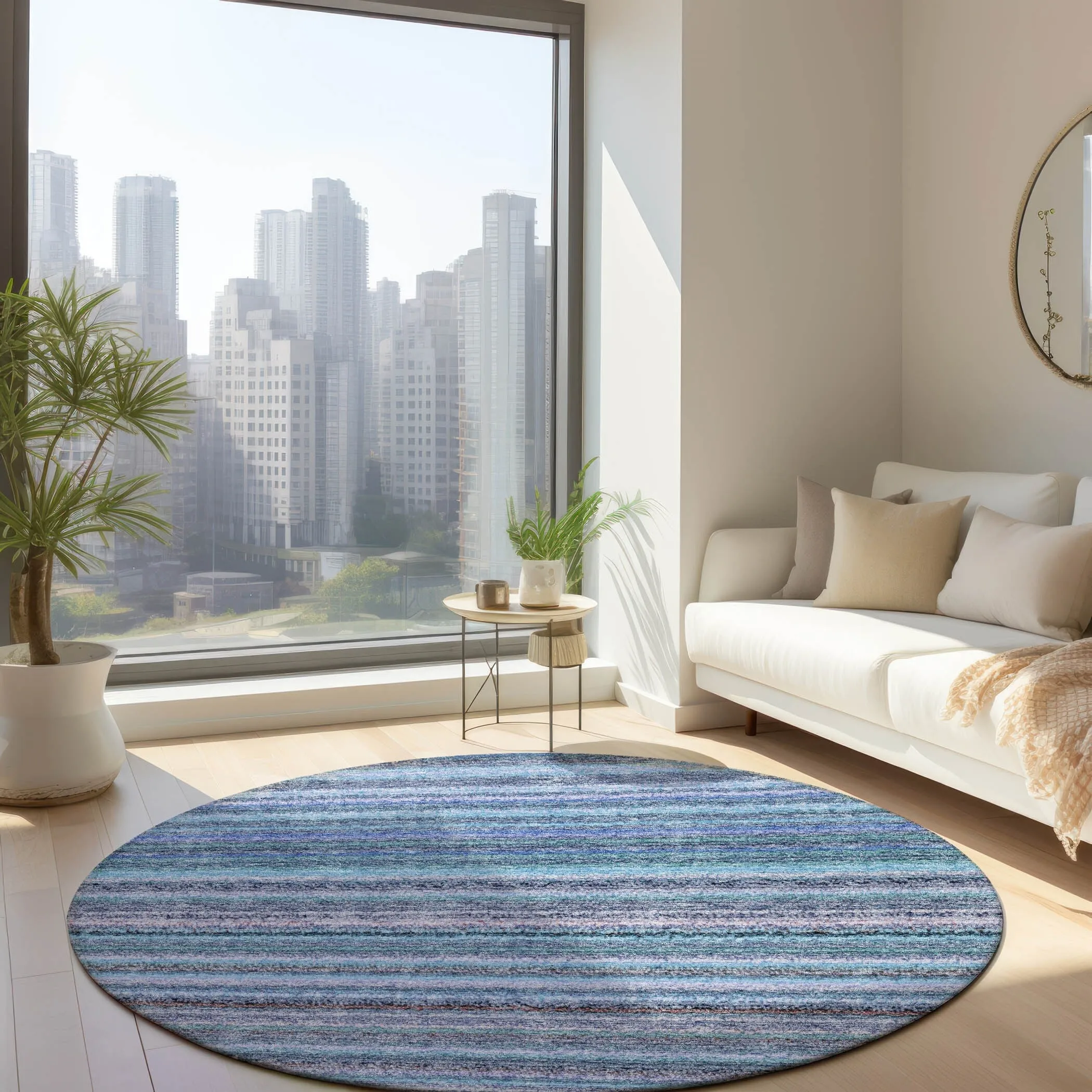 Machine Washable Indoor/ Outdoor Chantille Stripes Rug