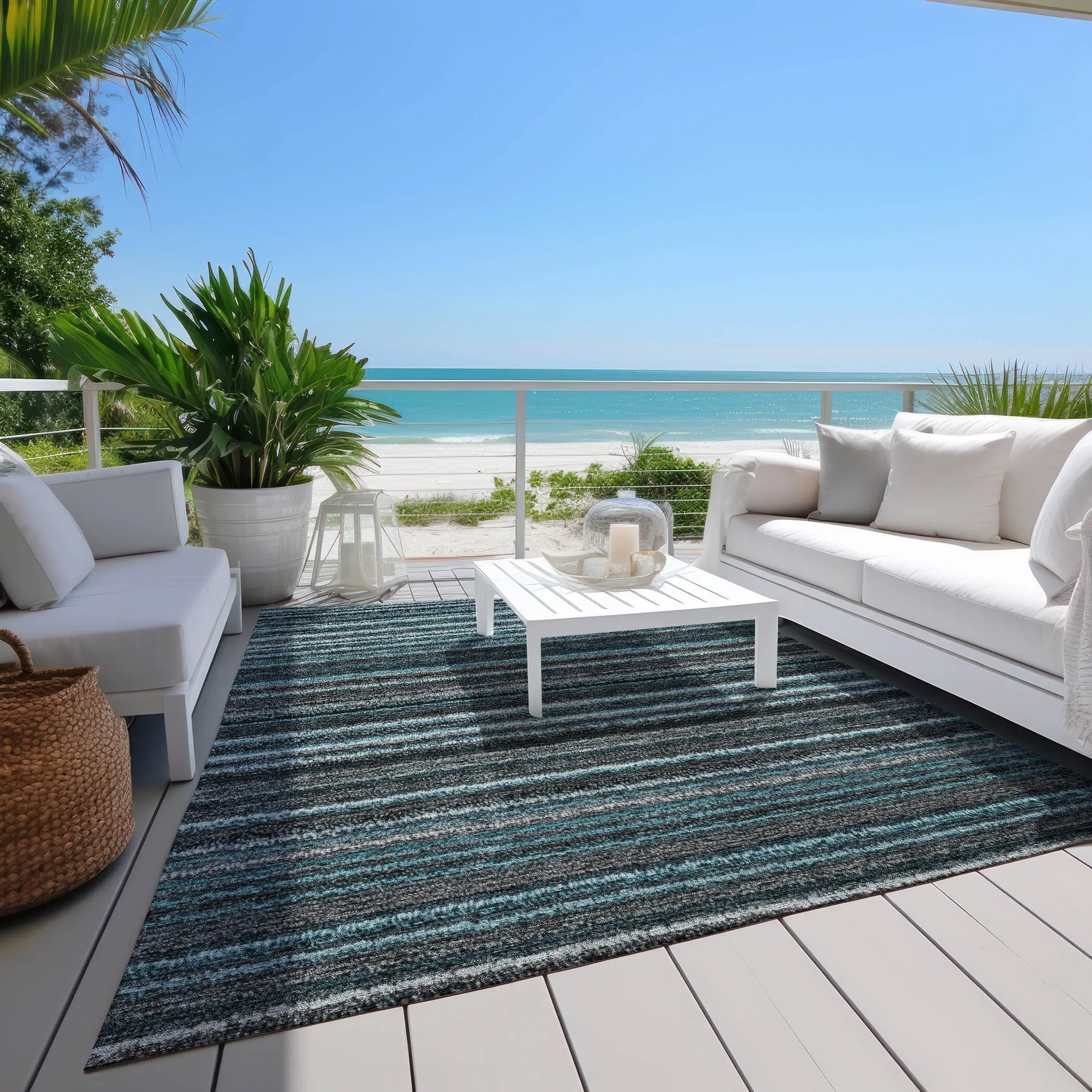 Machine Washable Indoor/ Outdoor Chantille Stripes Rug