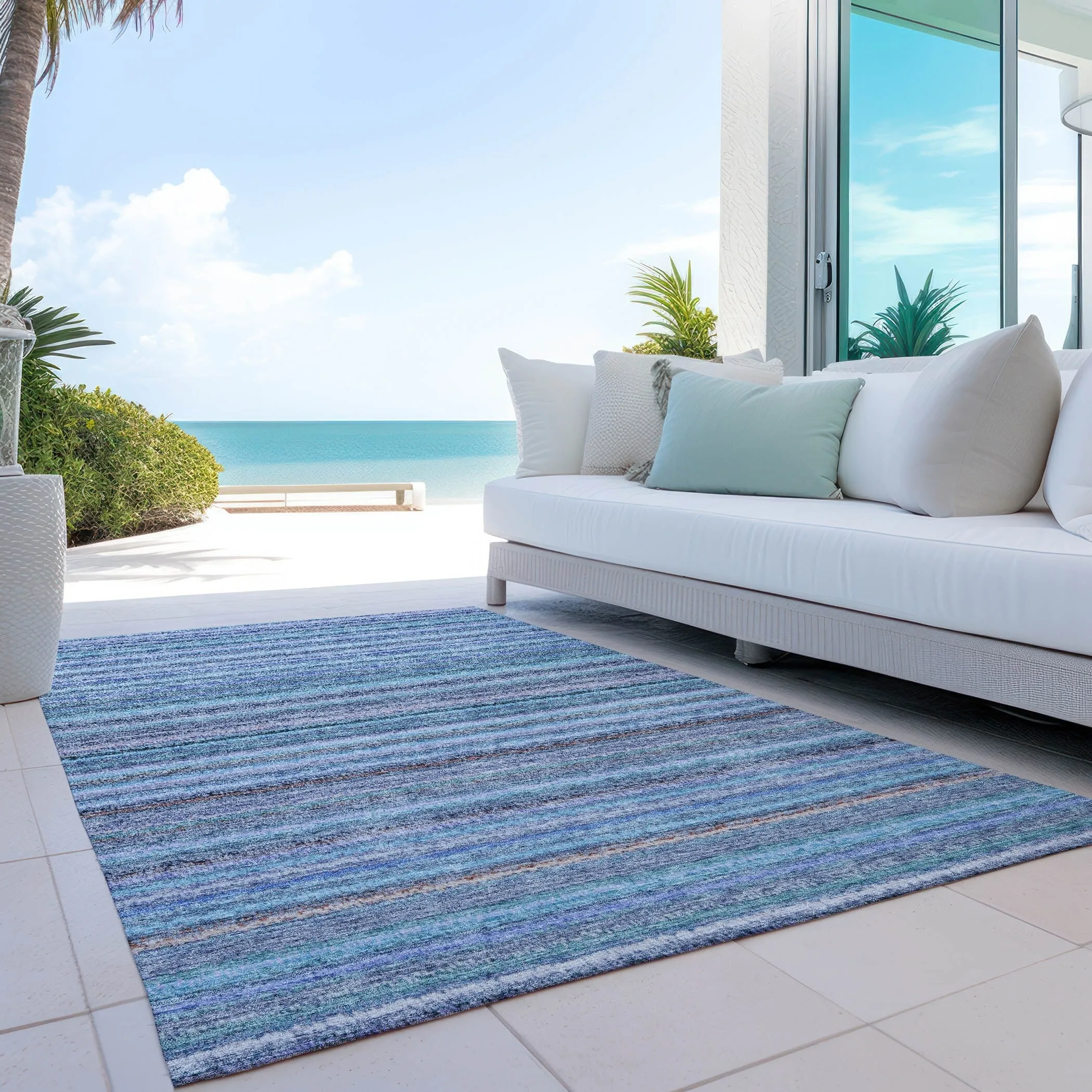 Machine Washable Indoor/ Outdoor Chantille Stripes Rug
