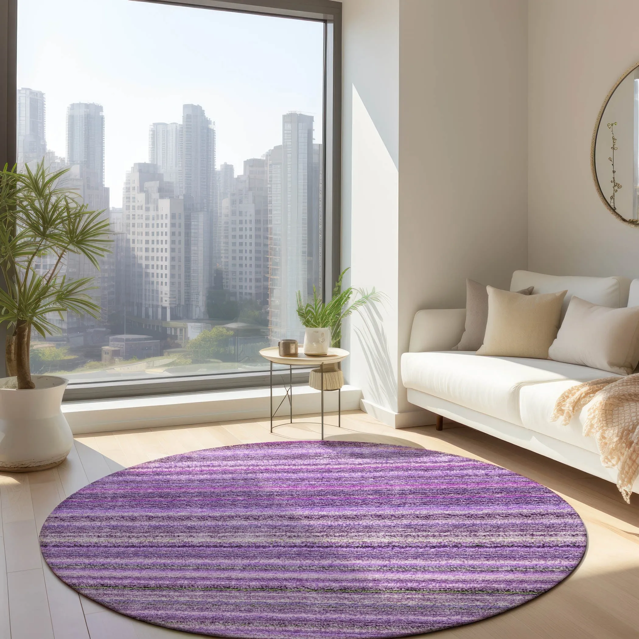 Machine Washable Indoor/ Outdoor Chantille Stripes Rug