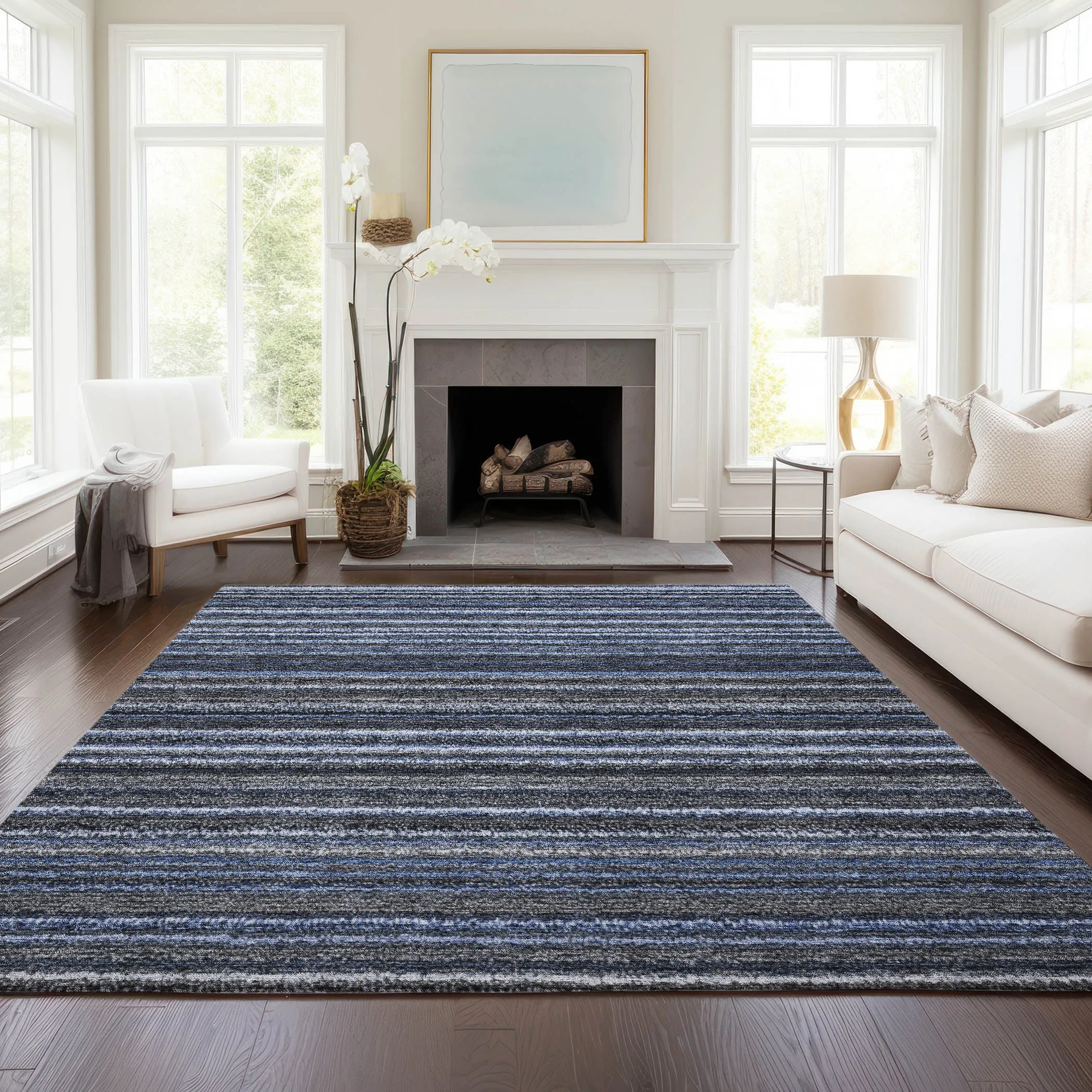 Machine Washable Indoor/ Outdoor Chantille Stripes Rug