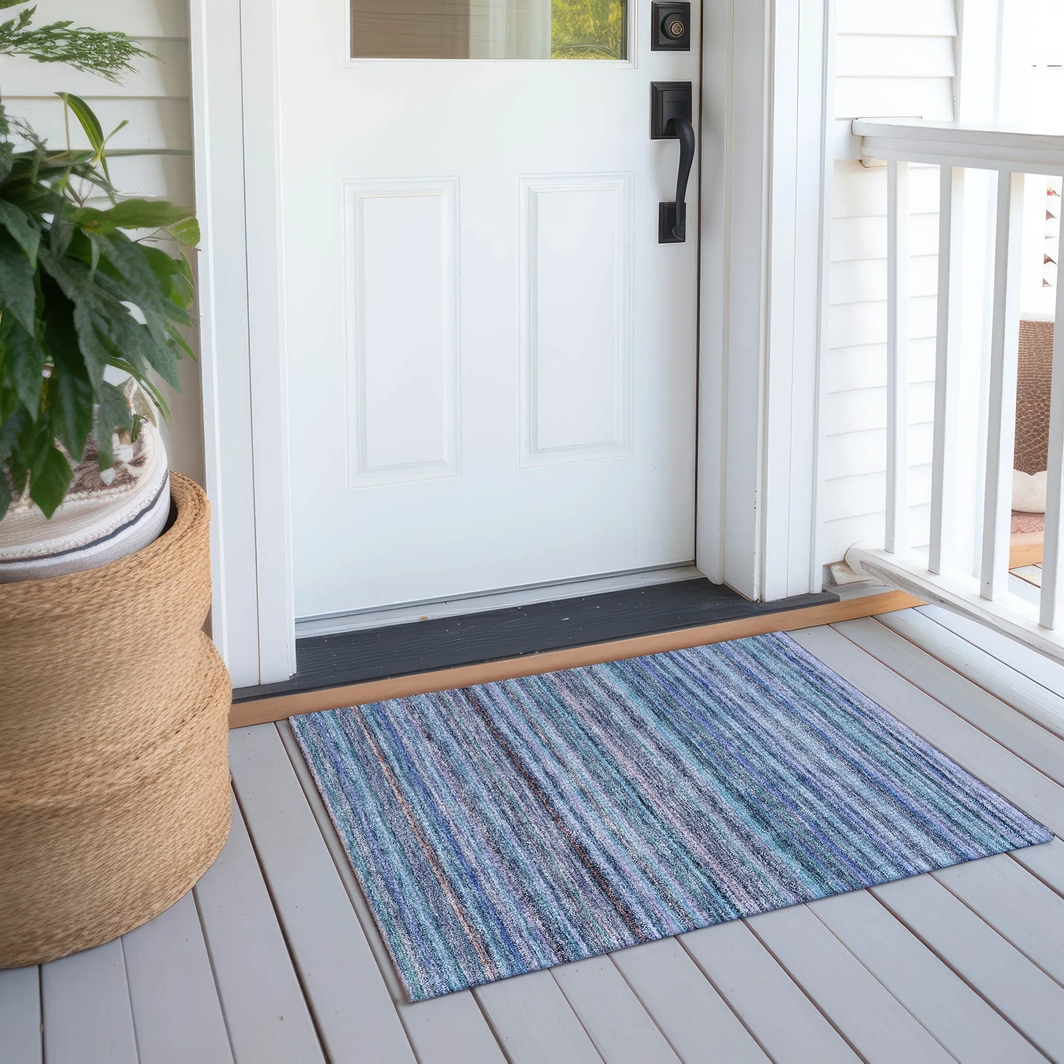Machine Washable Indoor/ Outdoor Chantille Stripes Rug