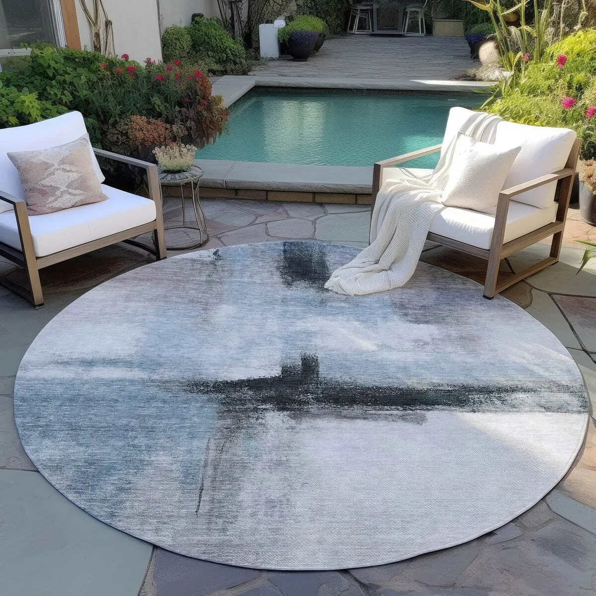 Machine Washable Indoor/ Outdoor Contemporary Abstract Chantille Rug