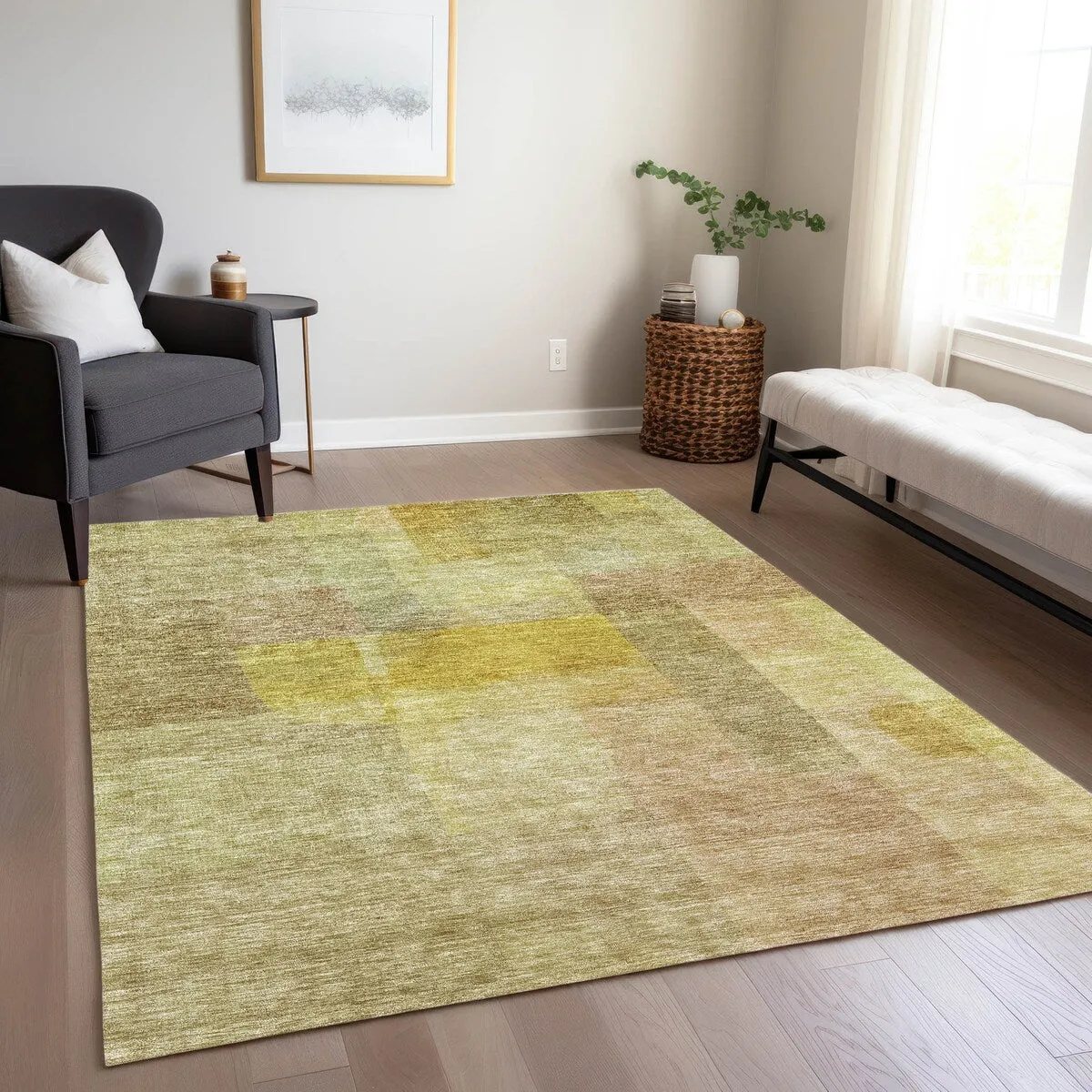 Machine Washable Indoor/ Outdoor Contemporary Abstract Chantille Rug