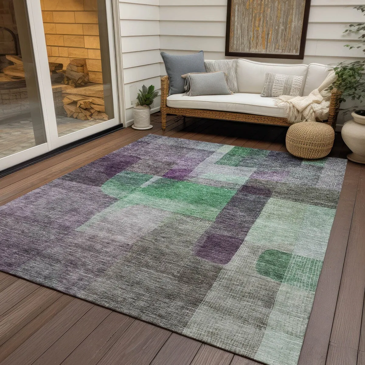 Machine Washable Indoor/ Outdoor Contemporary Abstract Chantille Rug