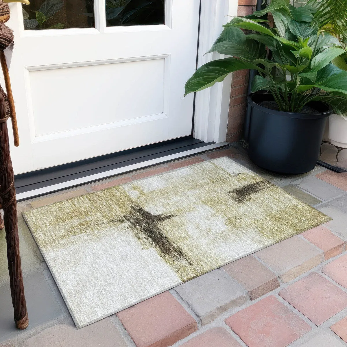 Machine Washable Indoor/ Outdoor Contemporary Abstract Chantille Rug