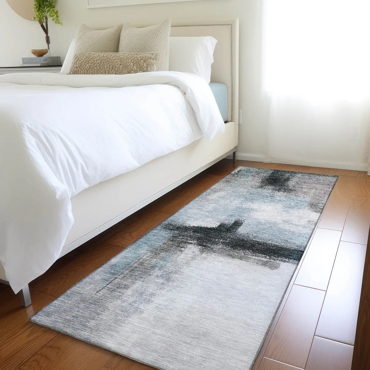 Machine Washable Indoor/ Outdoor Contemporary Abstract Chantille Rug