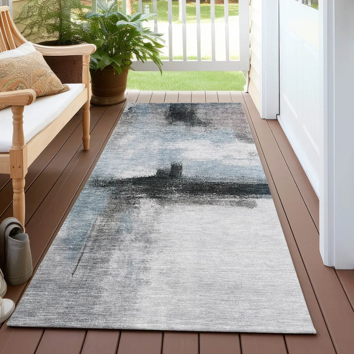 Machine Washable Indoor/ Outdoor Contemporary Abstract Chantille Rug