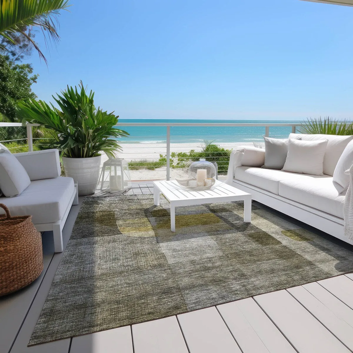 Machine Washable Indoor/ Outdoor Contemporary Abstract Chantille Rug
